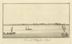 Vue du village de Schub, Nil Égypte - Gravure sur cuivre de Norden 1755