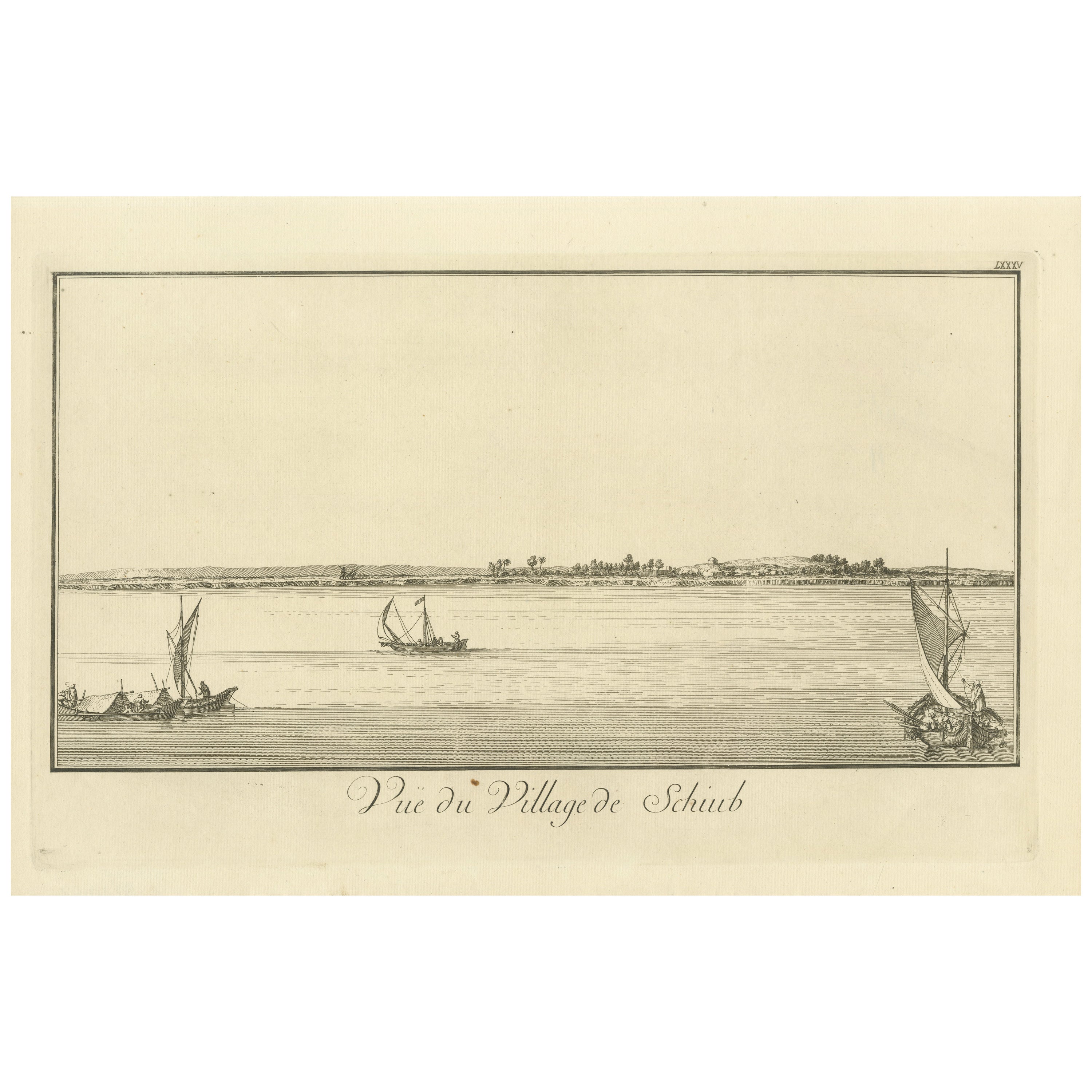 View of the Village of Schub, Nile Egypt – Norden Copper Engraving 1755