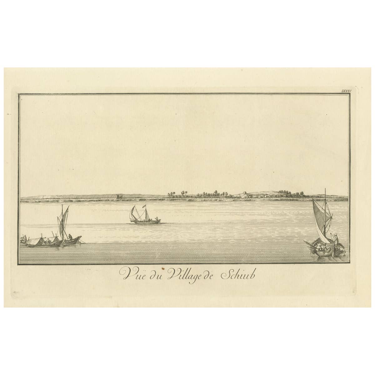 View of the Village of Schub, Nile Egypt – Norden Copper Engraving 1755