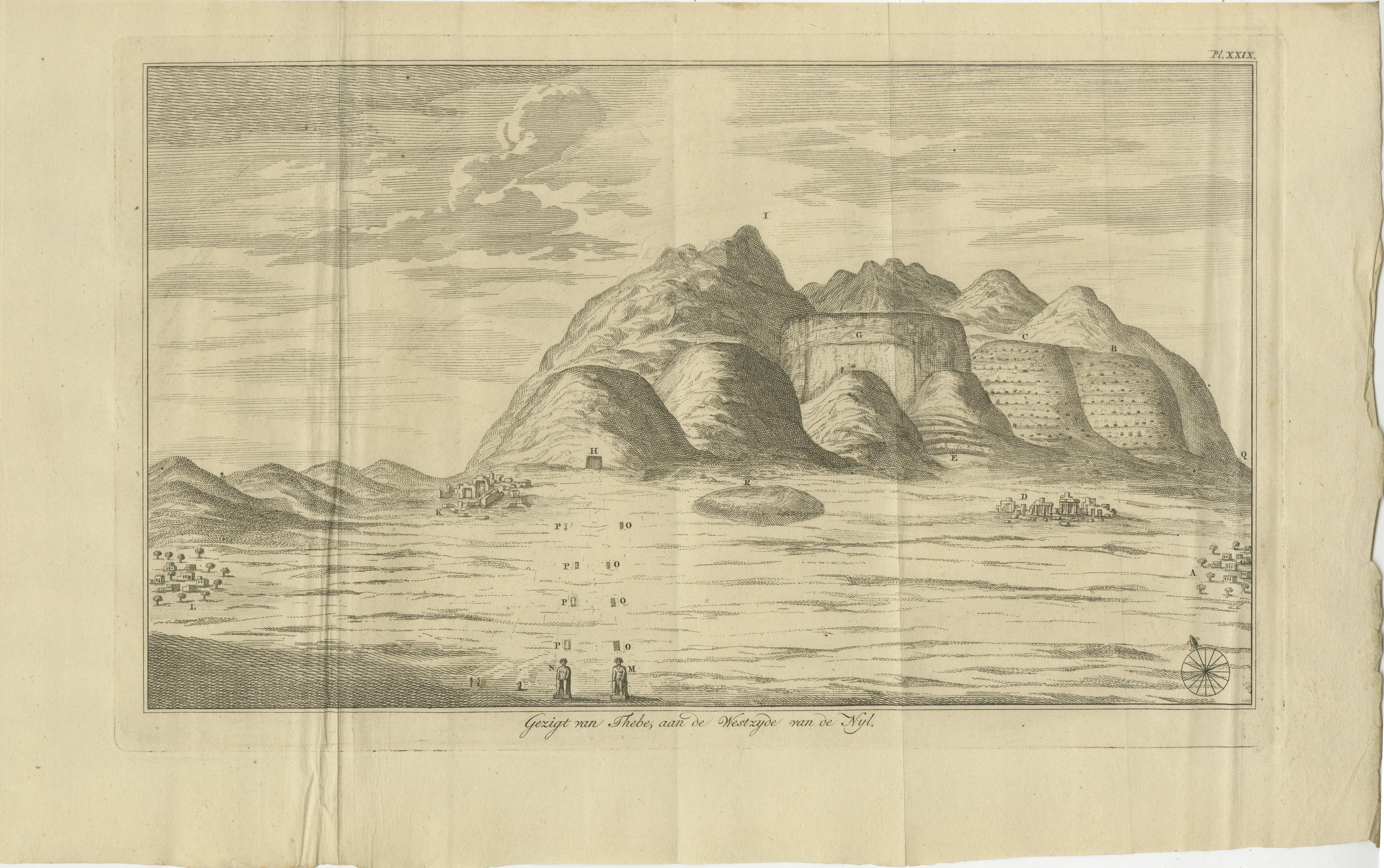 Ansicht von Theben vom Westufer des Nils - Kupferstich von Pococke, 1776

Dieser beeindruckende antike Stich mit dem Titel 