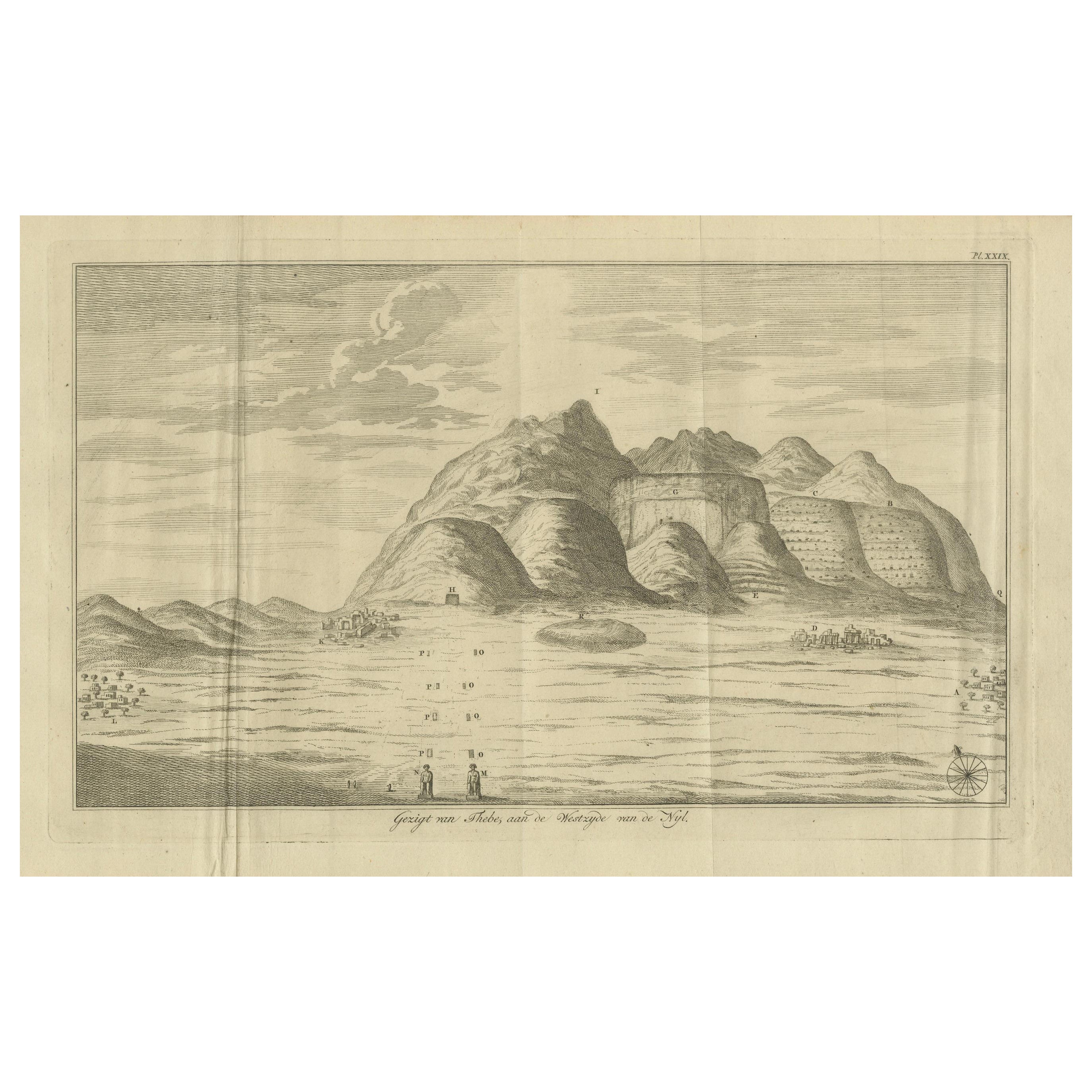 Vista de Tebas desde la orilla occidental del Nilo - Grabado de Pococke, 1776