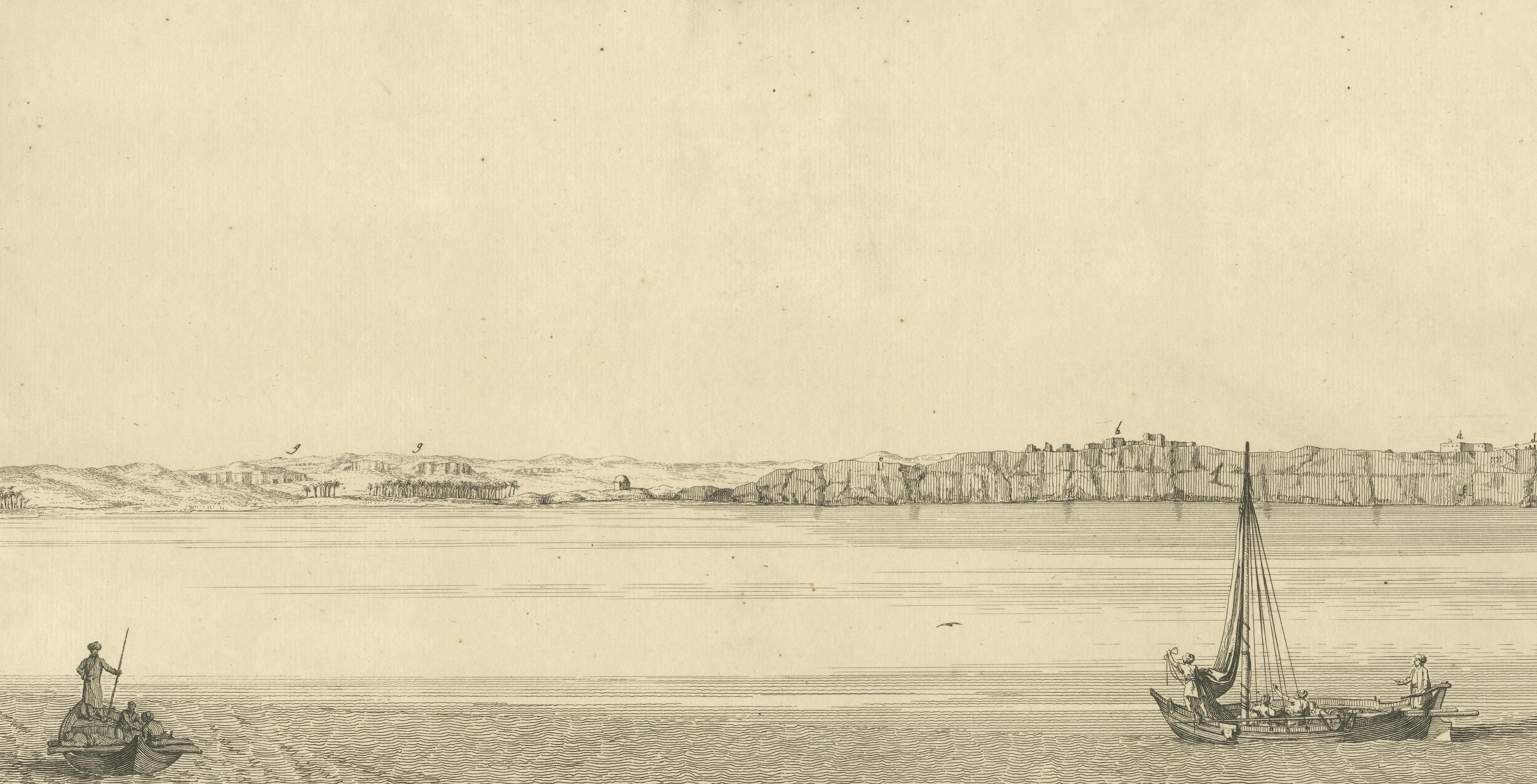 View of Tschibel el Deïr on the Nile, Copper Engraving, Circa 1755