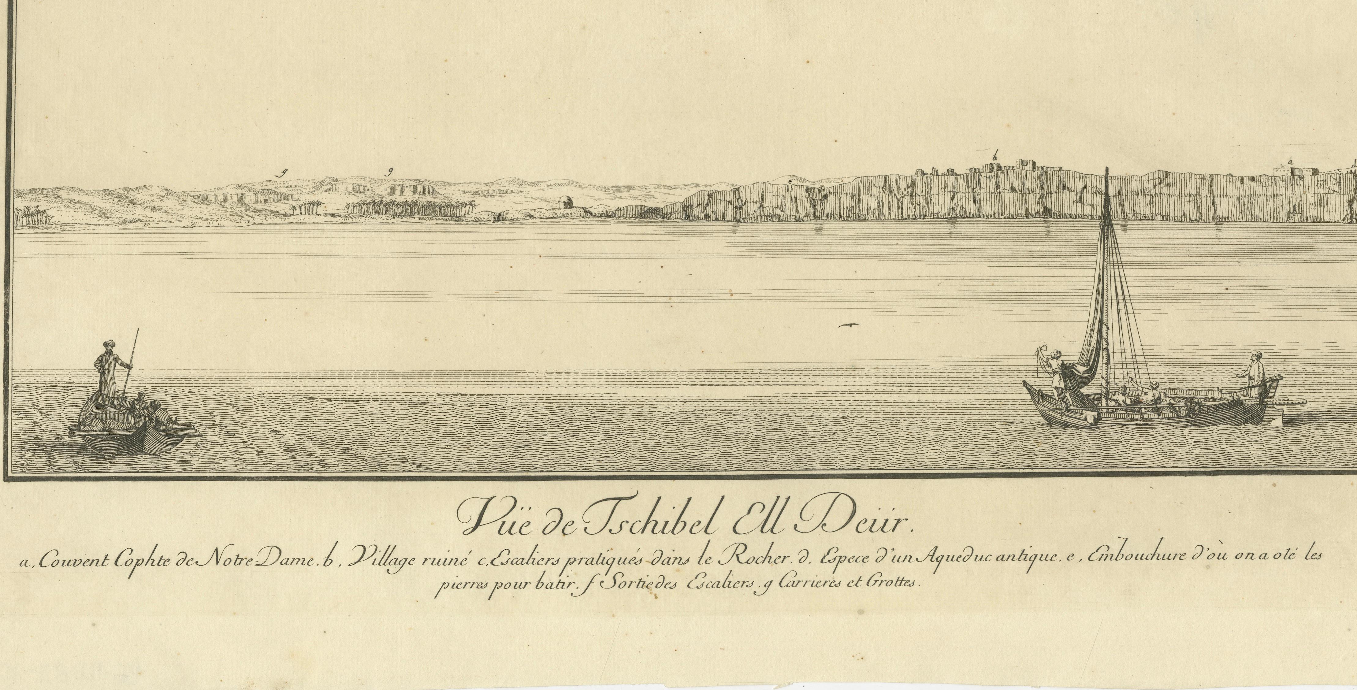 View of Tschibel el Deïr on the Nile, Copper Engraving, Circa 1755