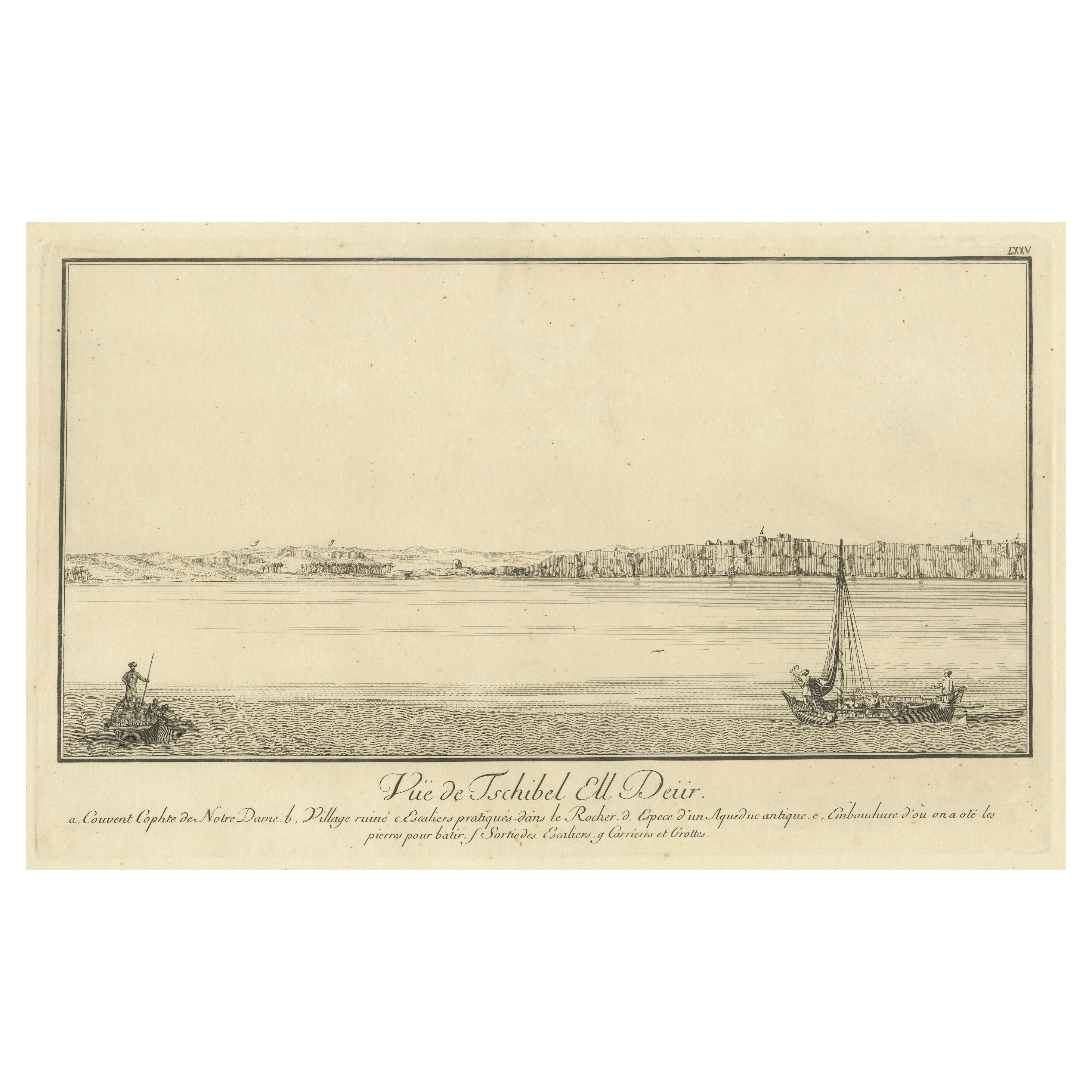 View of Tschibel el Deïr on the Nile, Copper Engraving, Circa 1755