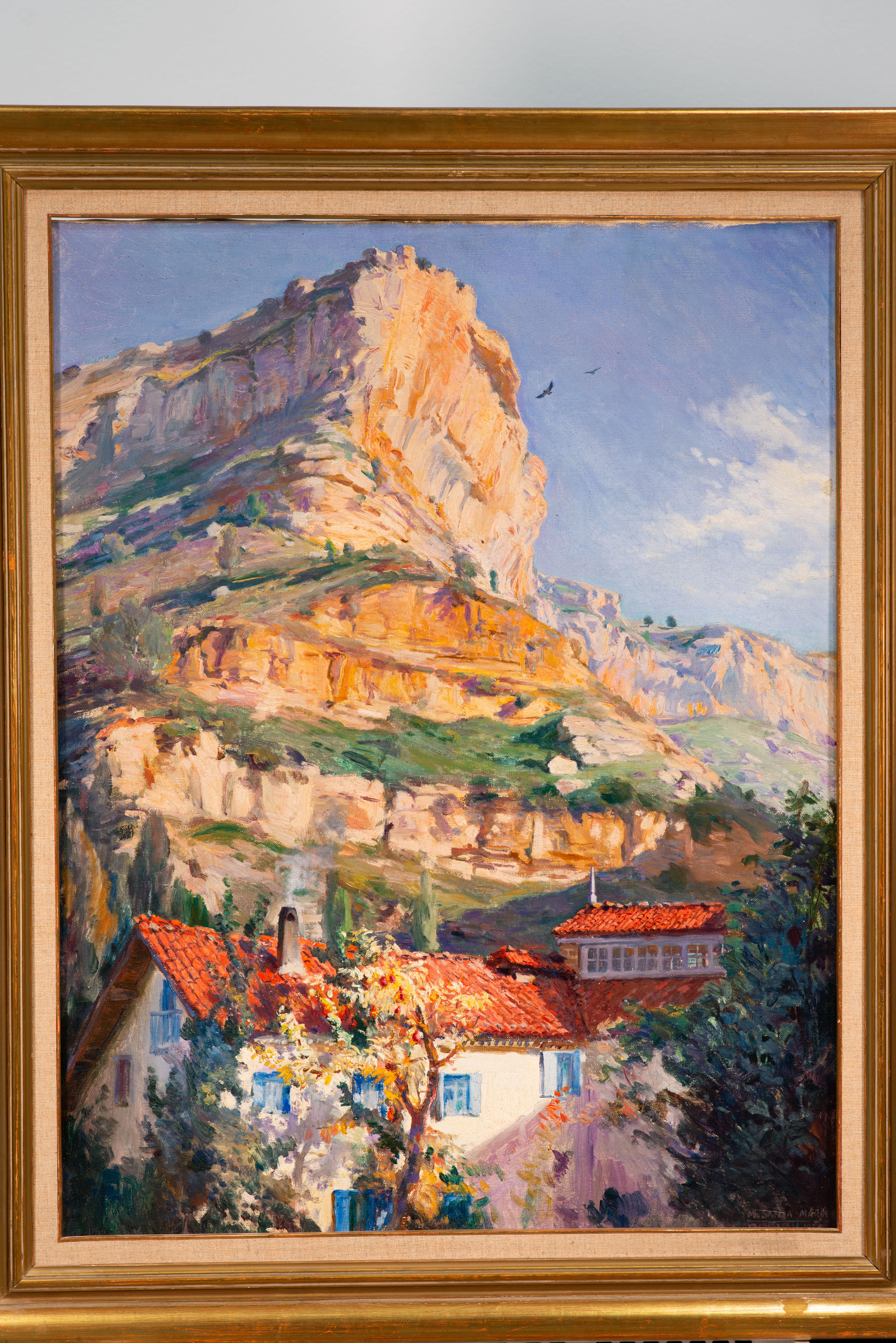 Vue de Valdelateja. Huile sur toile. SANTA MARÍA SEDANO, Marceliano (Burgos, 1866-Madrid, 1952). 1925. 
Titré, signé et daté (en bas à droite). 
 Bibliographie : La Esfera Magazine (Madrid.1914), numéro 589 du 18/4/1925, page 28 (illustration en