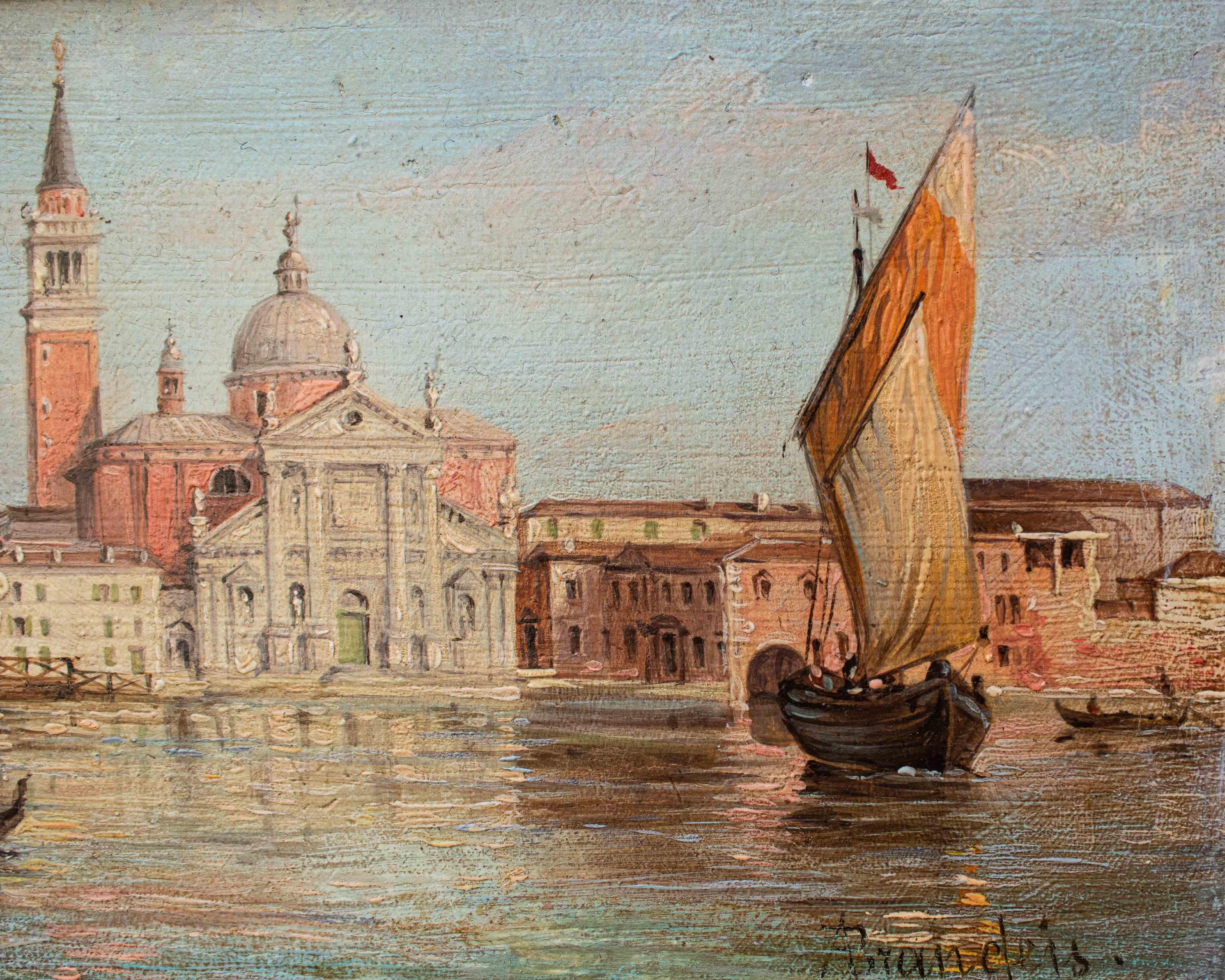 Italian Mid 18th Century View of Venice Painting Antonietta Brandeis Board Oil Paint