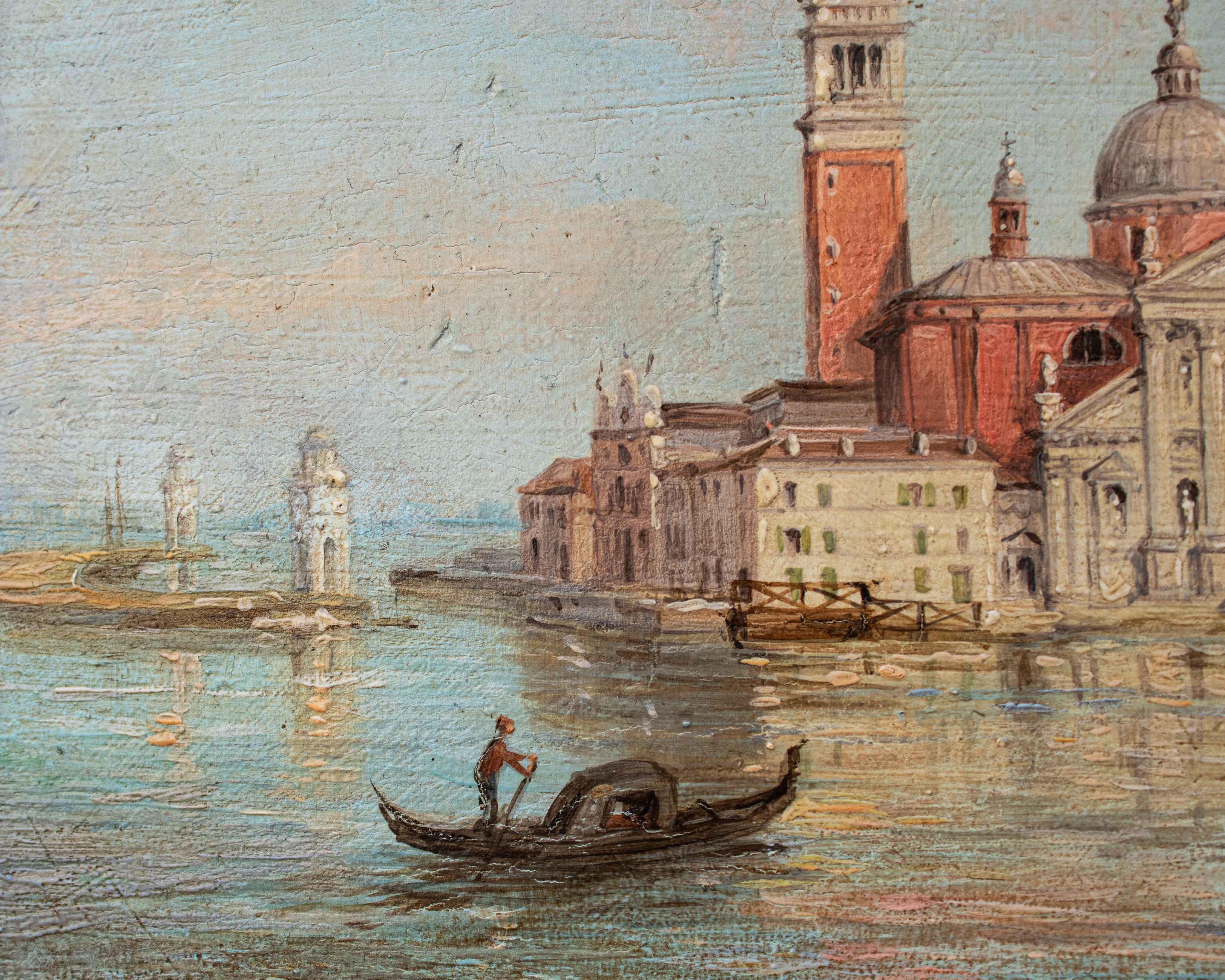 Oiled Mid 18th Century View of Venice Painting Antonietta Brandeis Board Oil Paint
