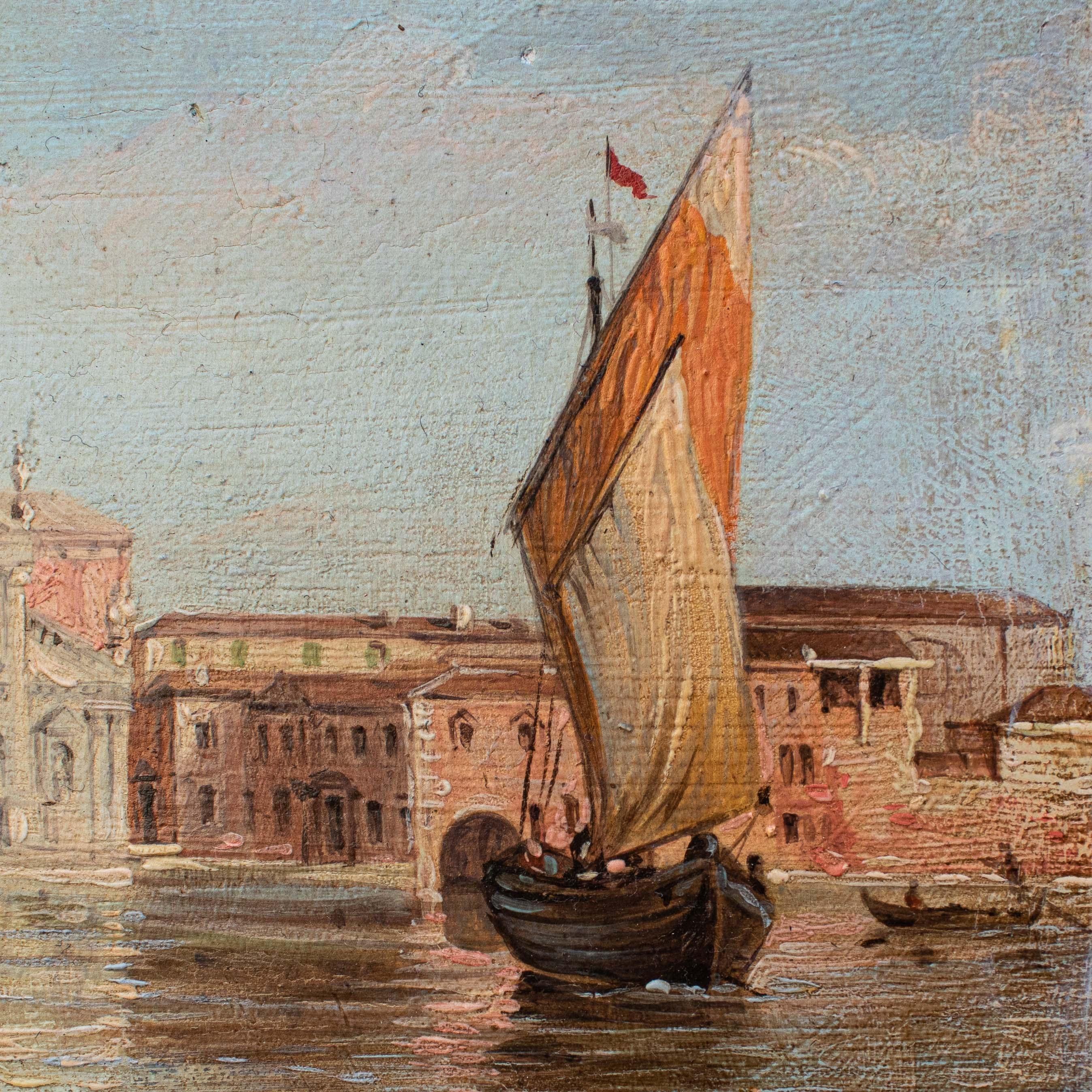 Mid 18th Century View of Venice Painting Antonietta Brandeis Board Oil Paint 1