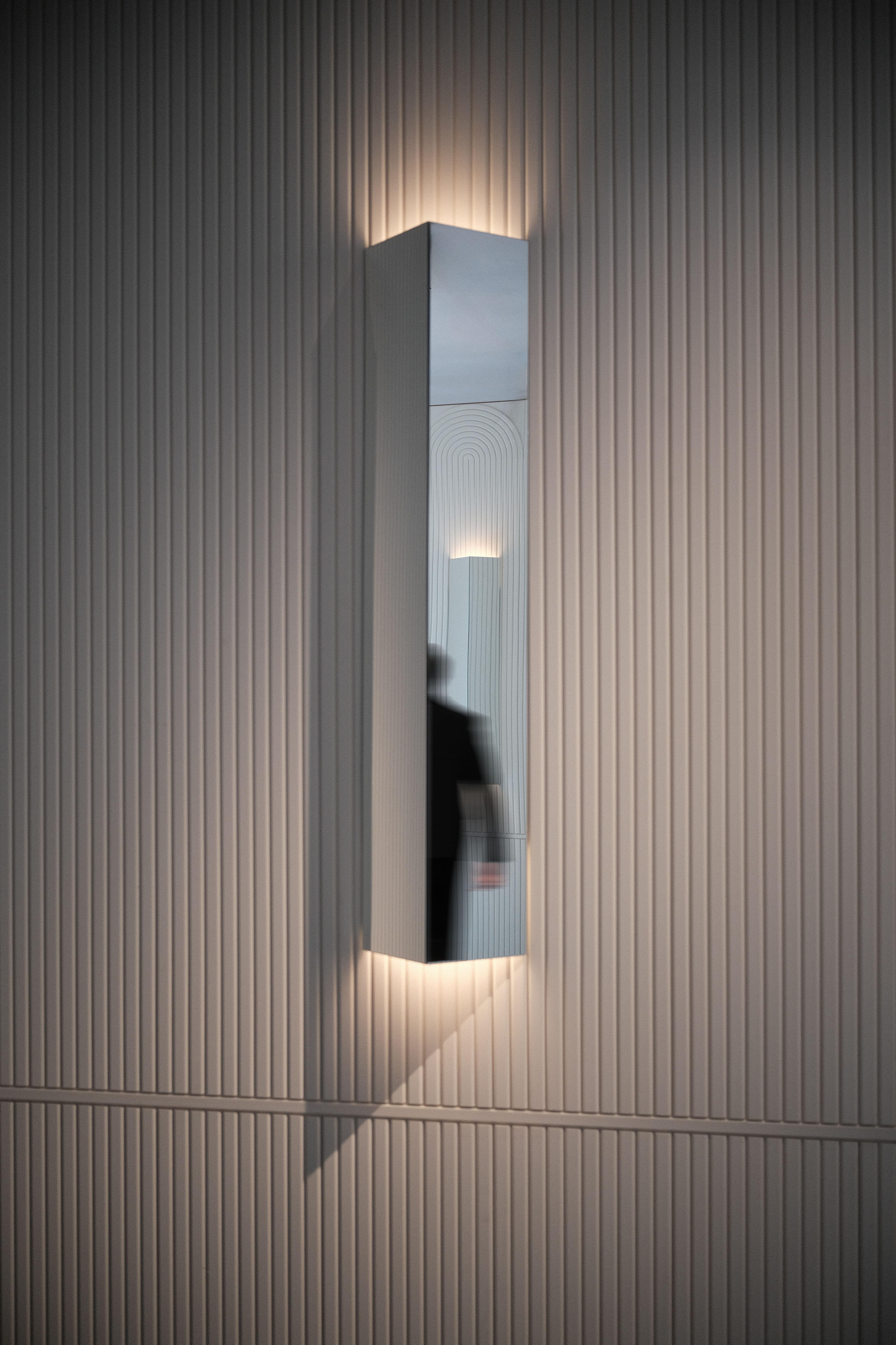 Minimalist View Shard Mirrored Glass Wall Sconce by Caroline Chao, 'Hardwired Version' For Sale