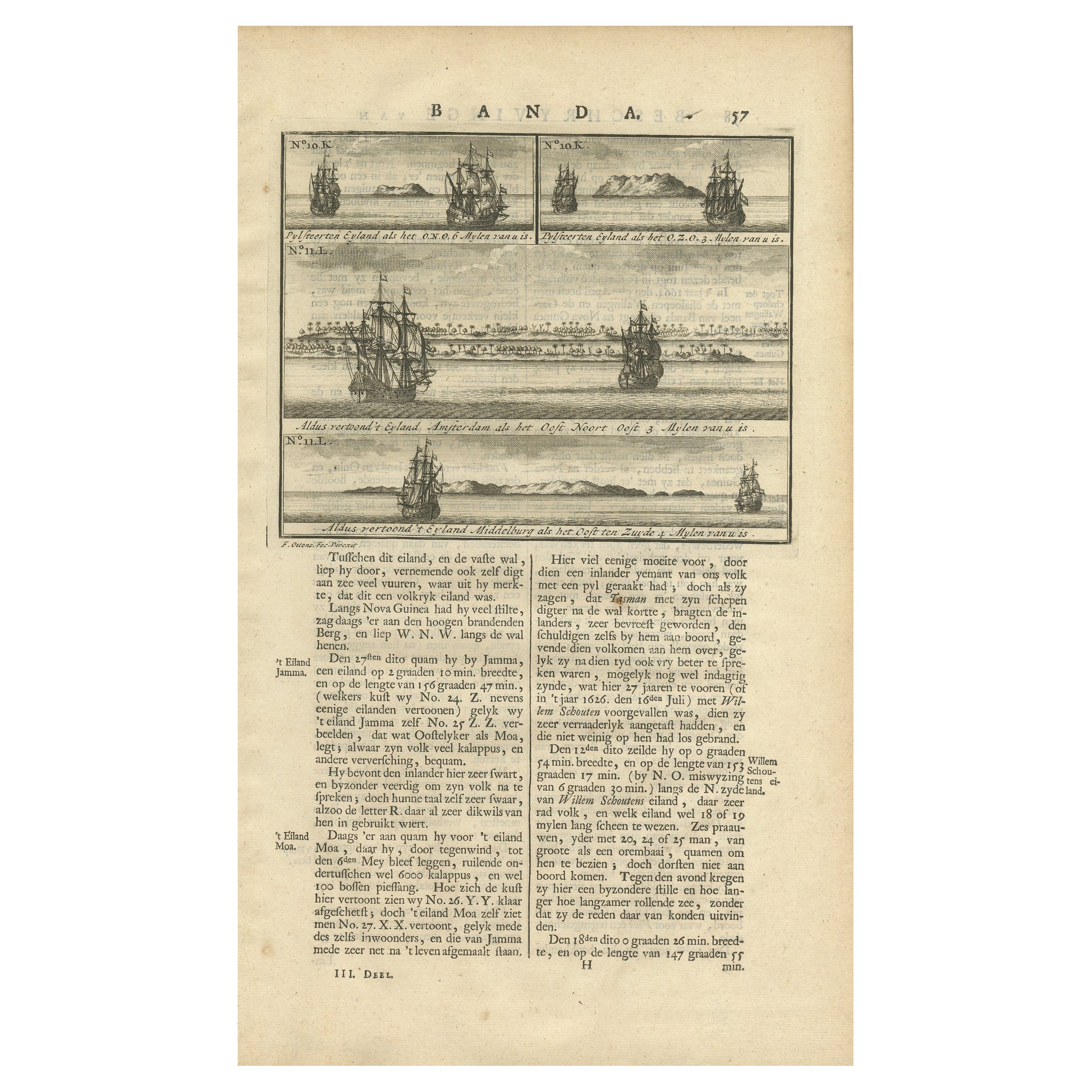 Vistas de Amsterdam, Middelburg y la isla de Pylsteerten, Indonesia, 1726 en venta