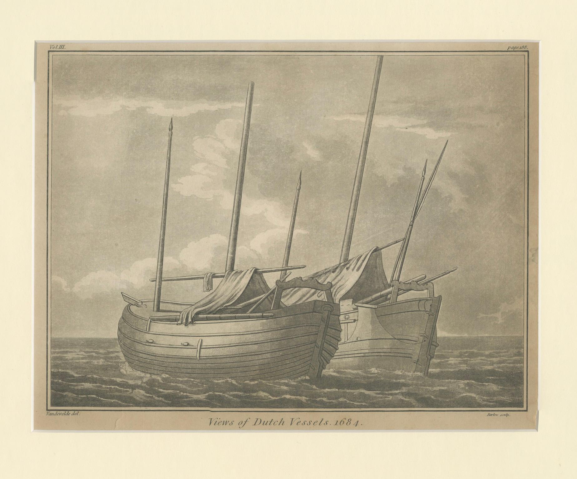 Néerlandais Vues de navires hollandais - Gravure maritime d'après 1684 Dessin, publié en 1802 en vente