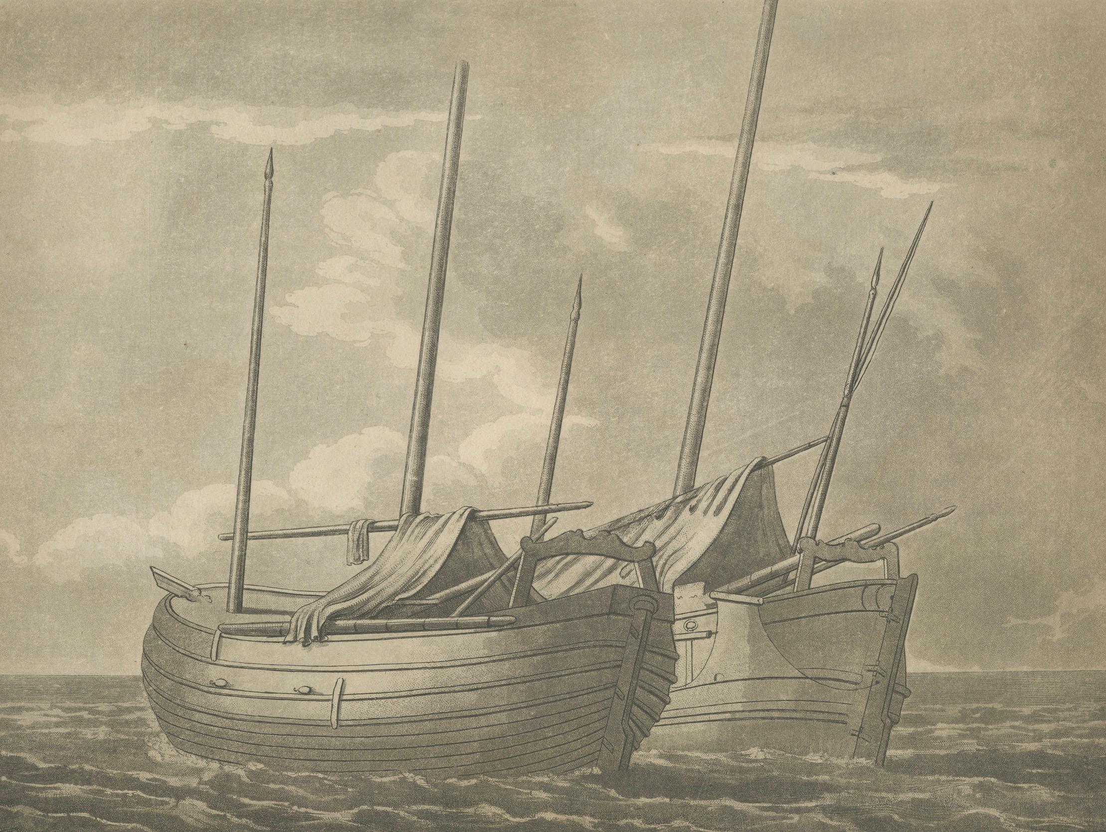 Gravé Vues de navires hollandais - Gravure maritime d'après 1684 Dessin, publié en 1802 en vente