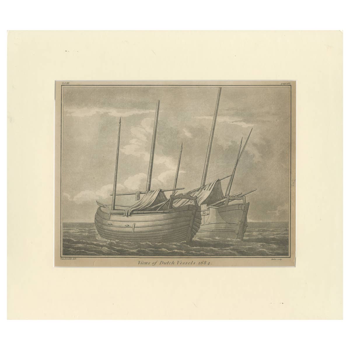 Views of Dutch Vessels – Maritime Engraving after 1684 Drawing, Published 1802