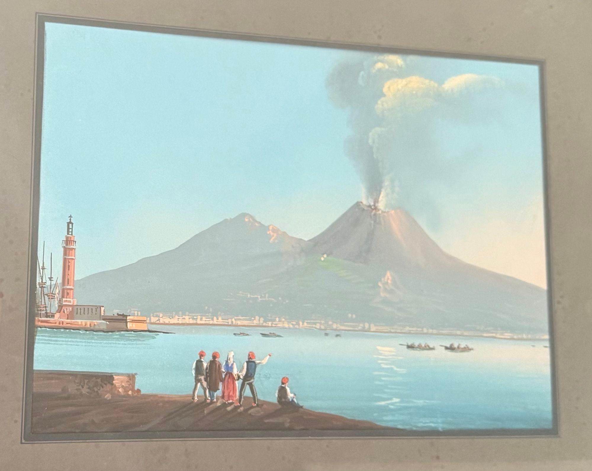 Vues d'un volcan éruptant, gouache sur papier, fin du 19e siècle en vente 2