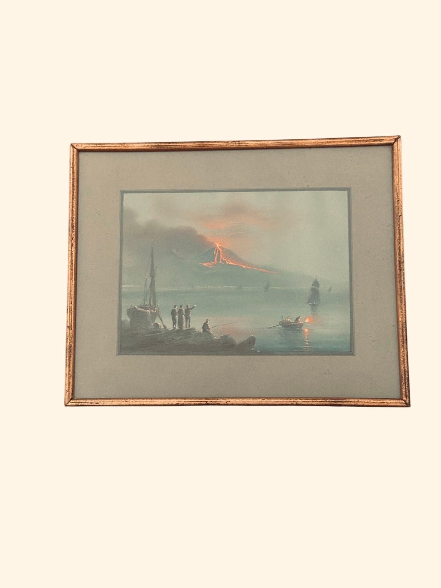 Vues d'un volcan éruptant, gouache sur papier, fin du 19e siècle en vente 8