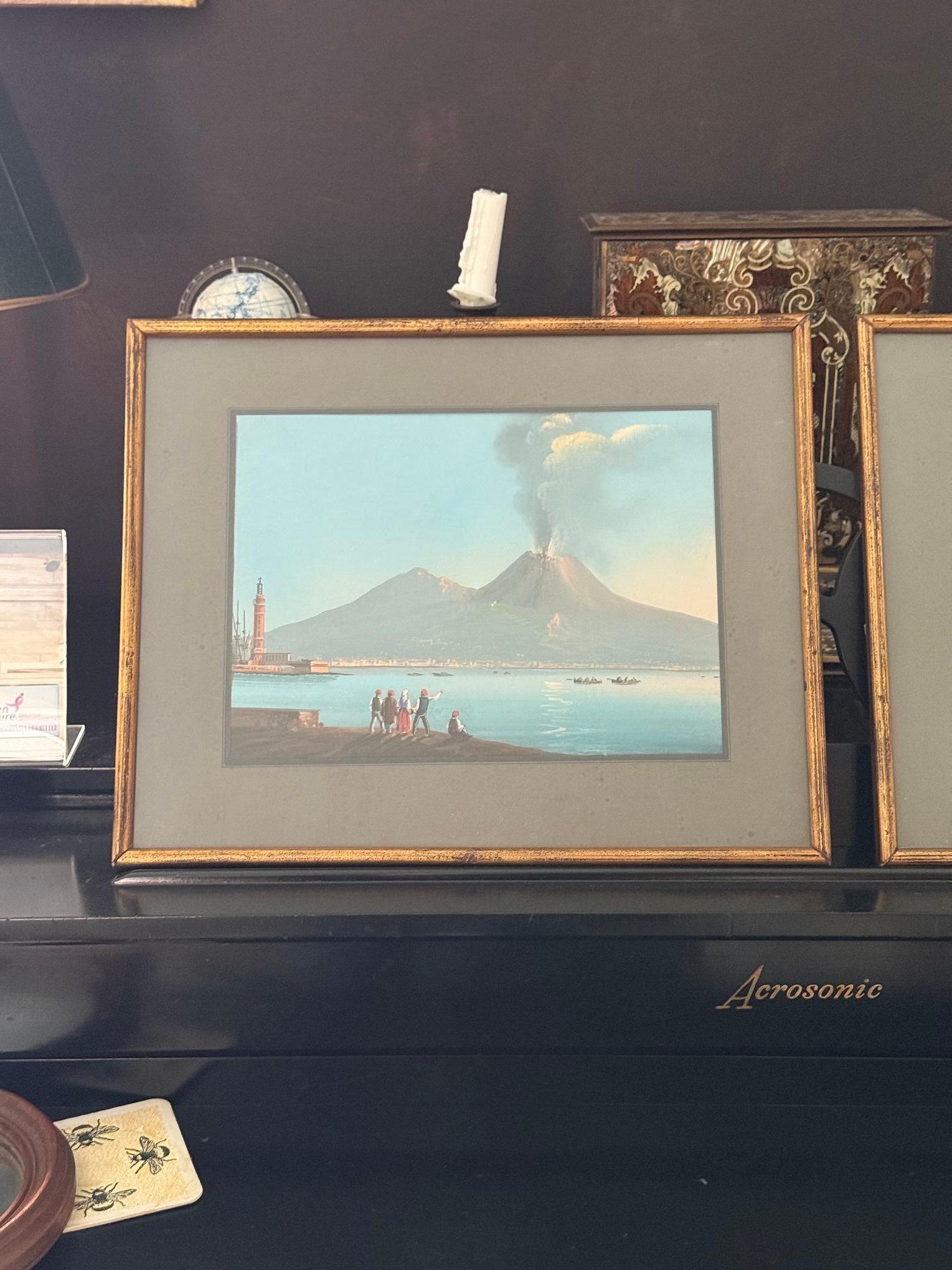 Grand Tour Vues d'un volcan éruptant, gouache sur papier, fin du 19e siècle en vente