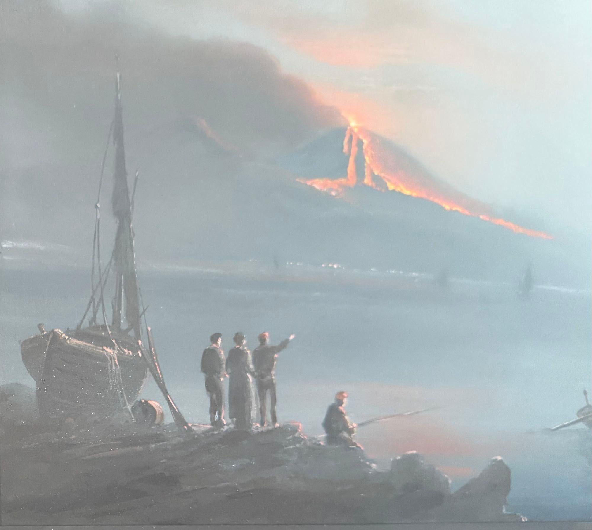 XIXe siècle Vues d'un volcan éruptant, gouache sur papier, fin du 19e siècle en vente