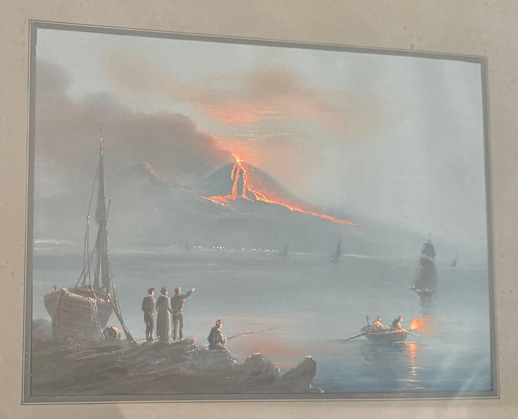 Vues d'un volcan éruptant, gouache sur papier, fin du 19e siècle en vente 1