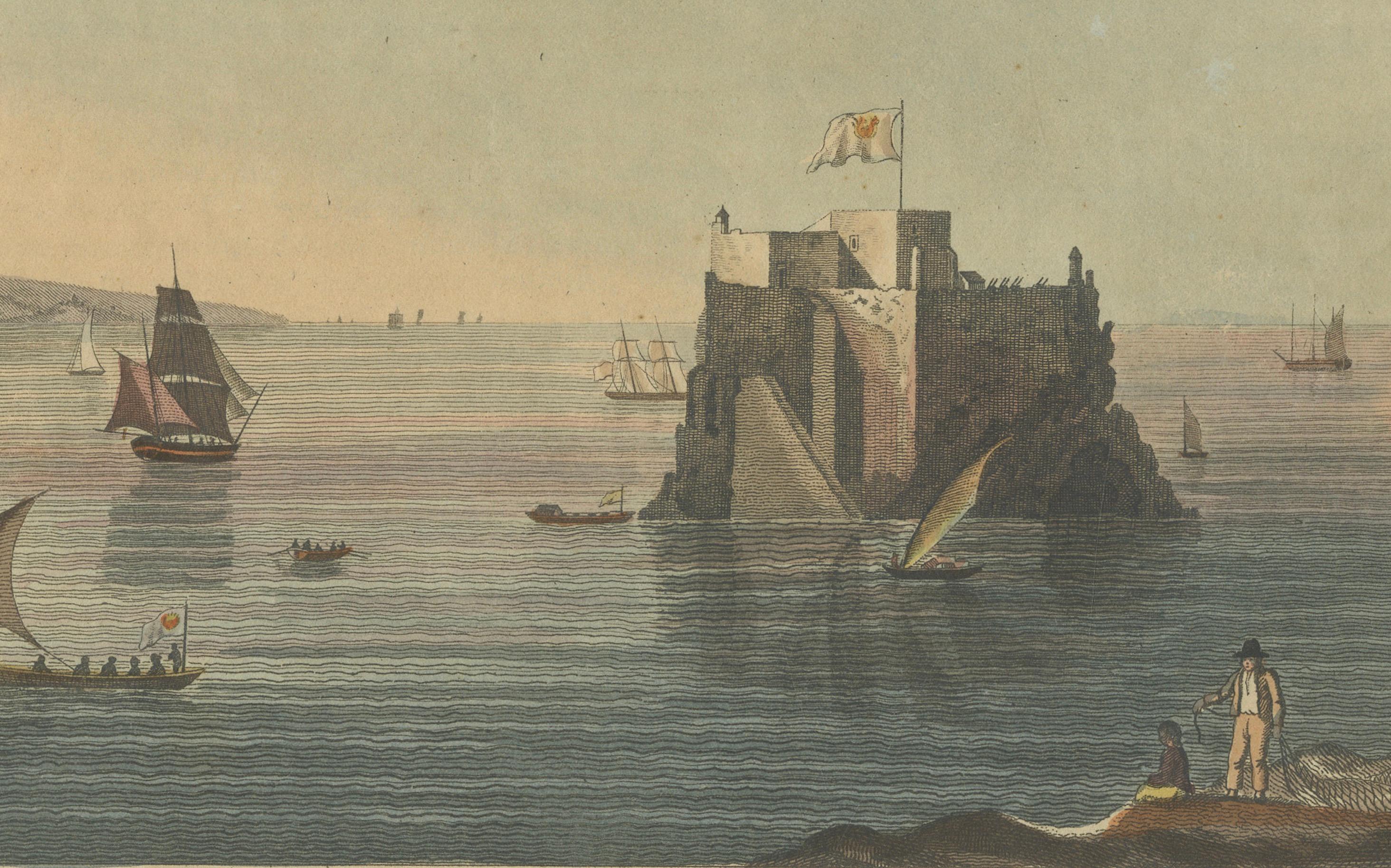 Ansichten von Funchal und Fort Loo, Madeira - Handkolorierter Druck aus Bertuch, um 1800 im Zustand „Relativ gut“ im Angebot in Langweer, NL