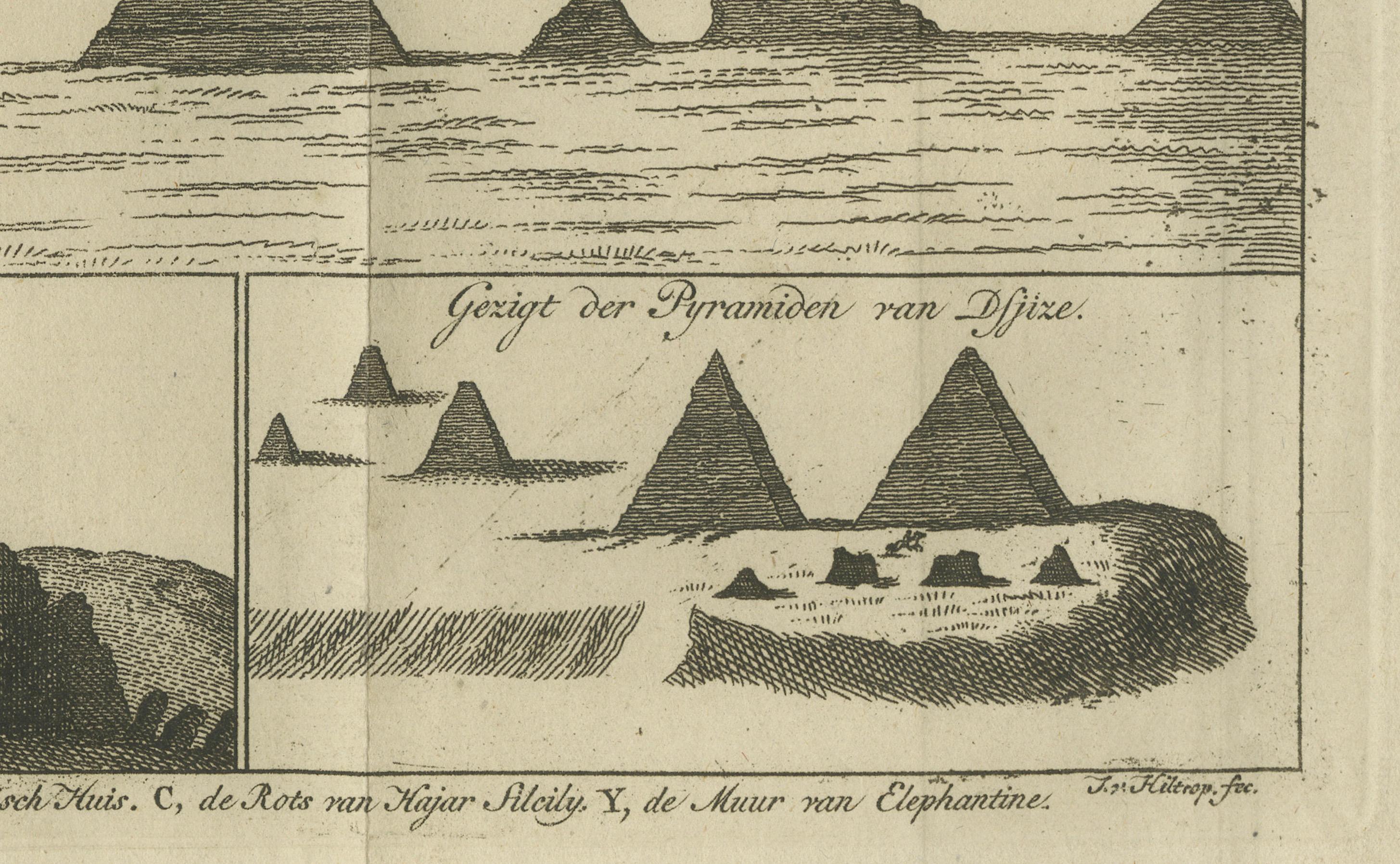 Ansichten der Pyramiden von Saqqara, Dahschur und Theben mit dem antiken Babylon - um 1710 (Graviert) im Angebot