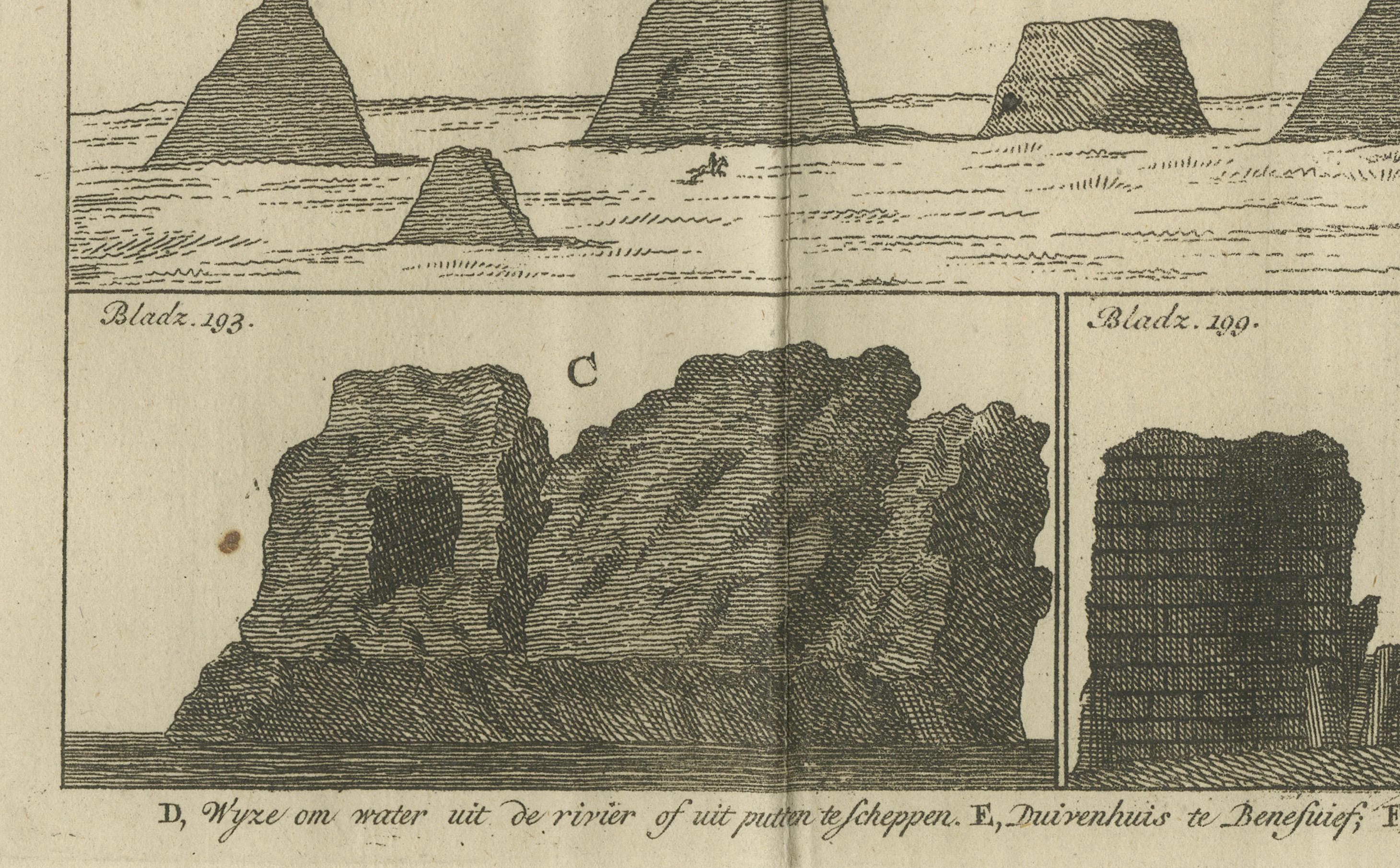 Ansichten der Pyramiden von Saqqara, Dahschur und Theben mit dem antiken Babylon - um 1710 im Zustand „Gut“ im Angebot in Langweer, NL