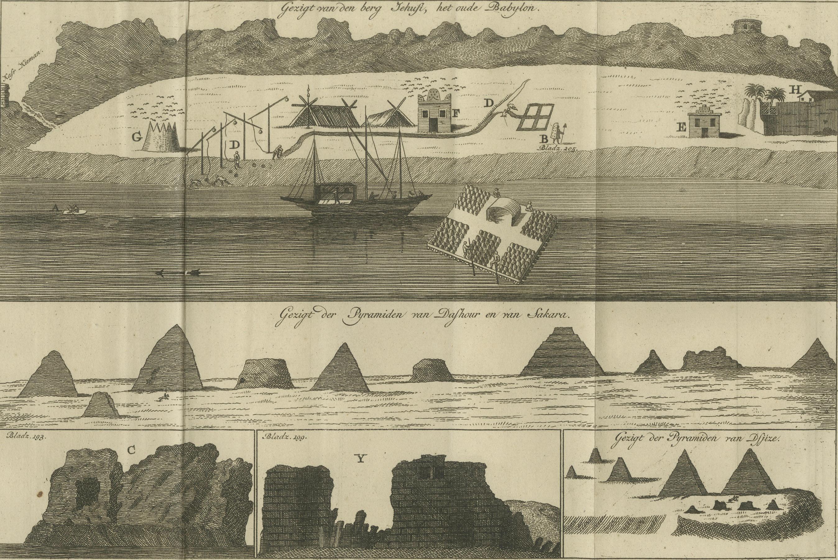 Ansichten der Pyramiden von Saqqara, Dahschur und Theben mit dem antiken Babylon - um 1710 im Angebot 1