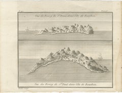 Views of St. Denis and St. Paul, Île de Bourbon – Antique French Engraving, 1790
