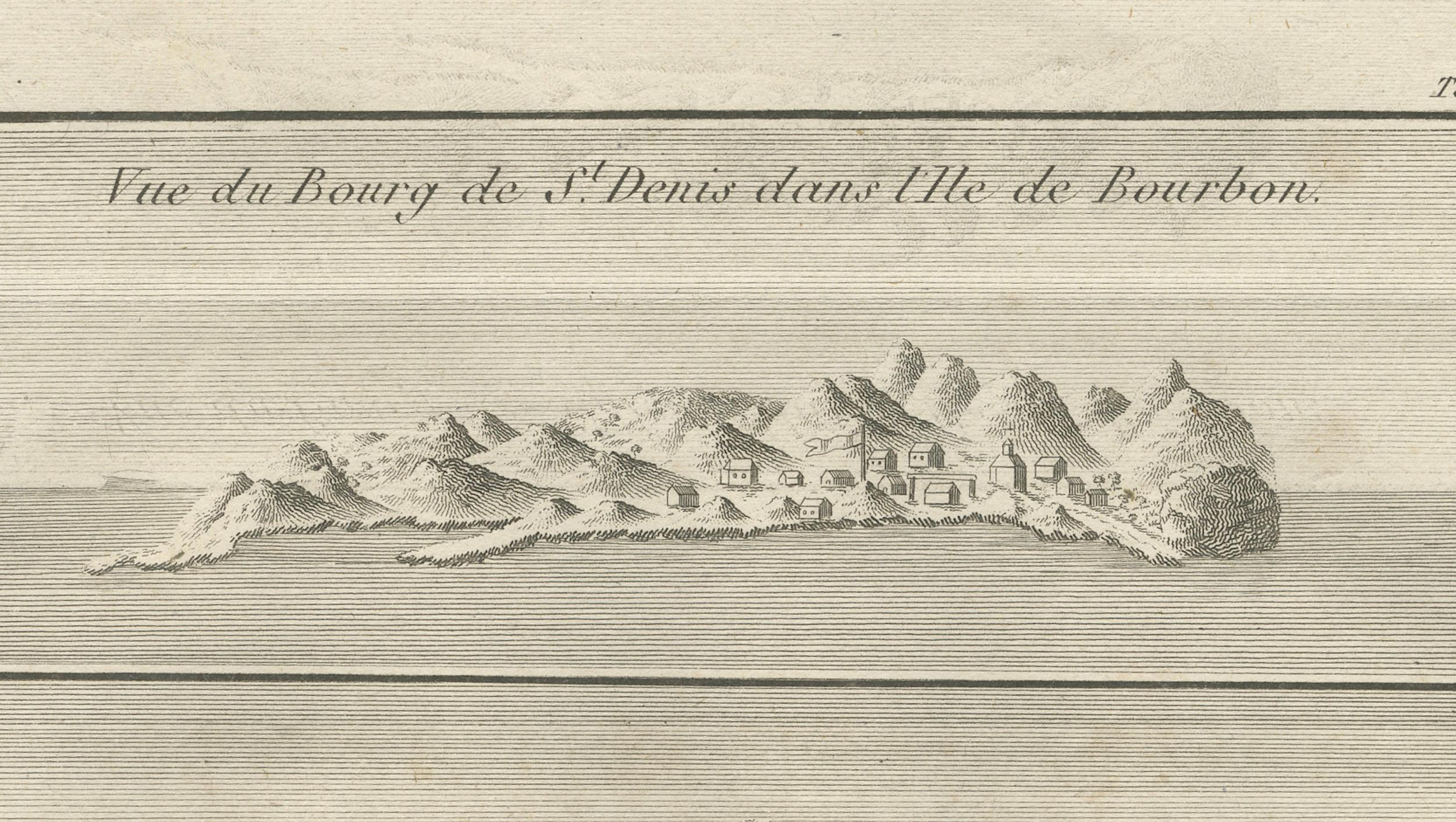 Vistas de San Denis y San Pablo, Isla de Borbón - Grabado francés antiguo, 1790 siglo XVIII en venta