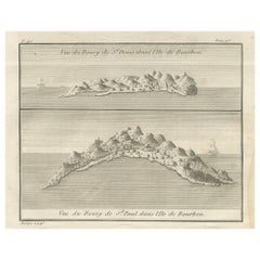 Vues de Saint-Denis et de Saint-Paul, Île de Bourbon - Antique French Engraving, 1790