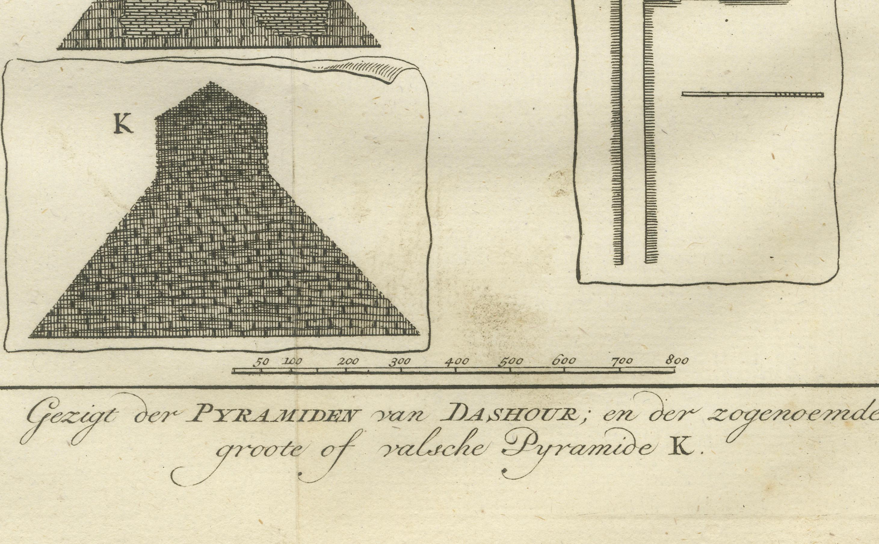 Vistas de las pirámides de Dashur y plano de la falsa pirámide - Egipto, 1776 Grabado en venta