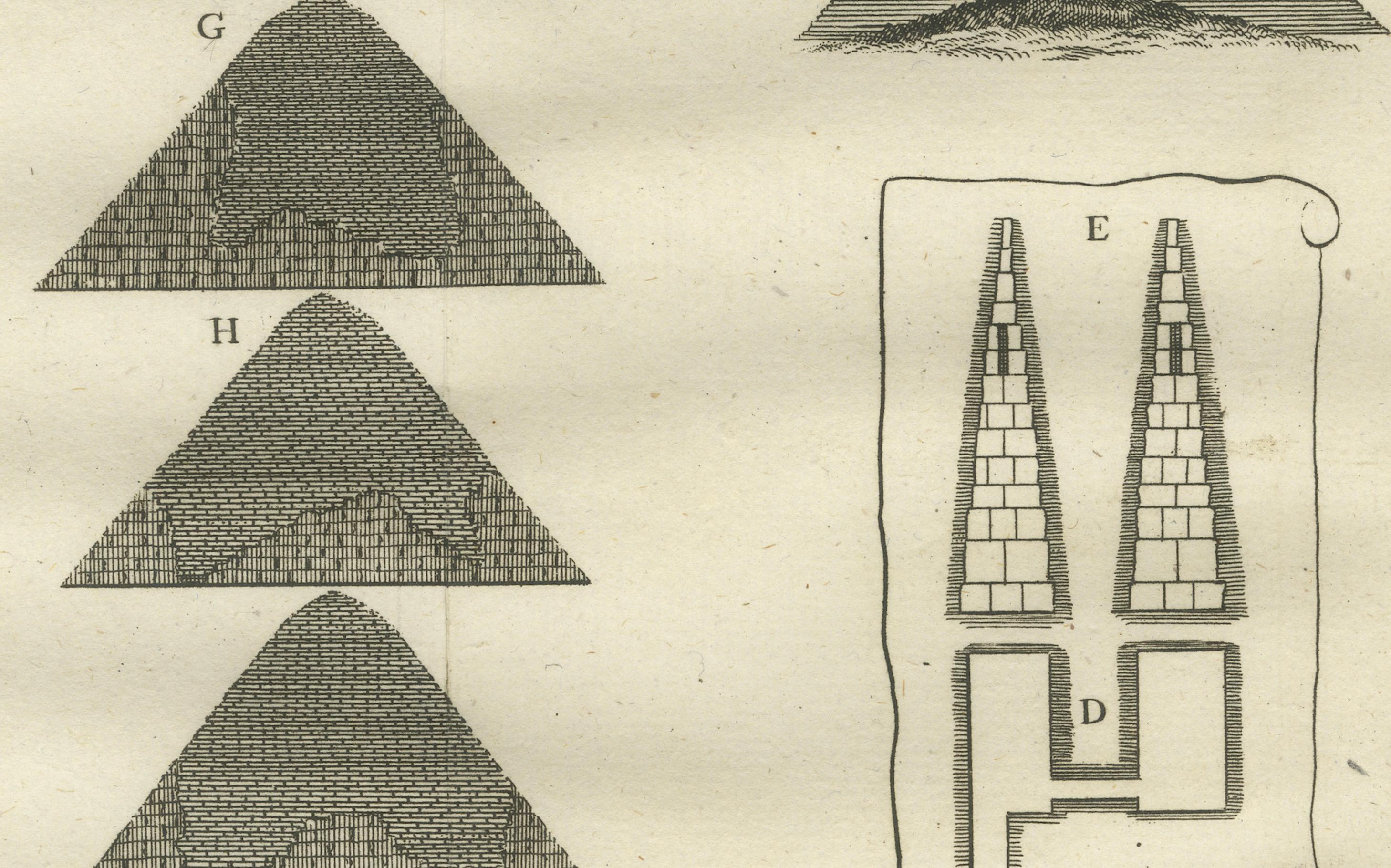 Vistas de las pirámides de Dashur y plano de la falsa pirámide - Egipto, 1776 en Bueno estado para la venta en Langweer, NL