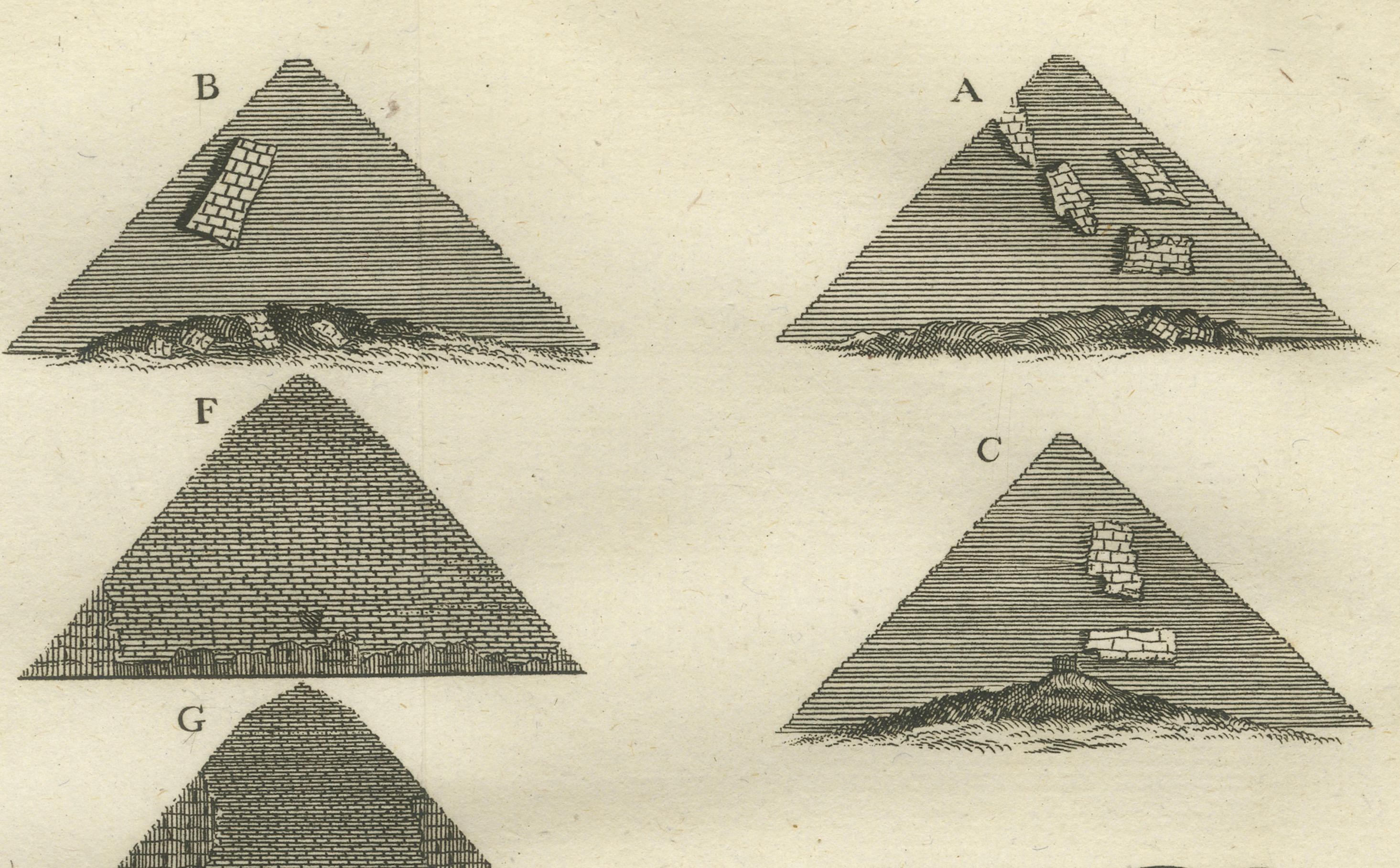 Vistas de las pirámides de Dashur y plano de la falsa pirámide - Egipto, 1776 siglo XVIII en venta