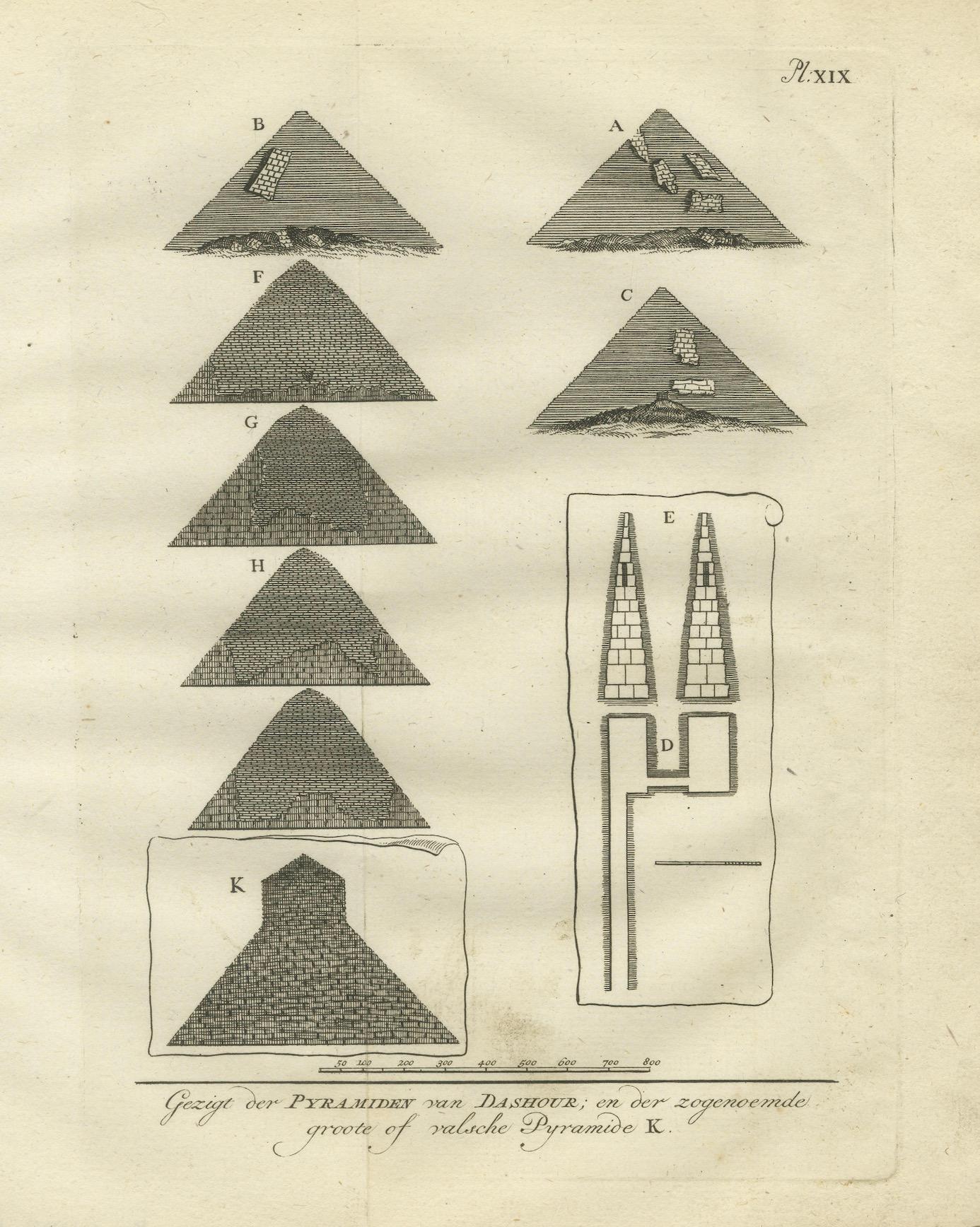 Vistas de las pirámides de Dashur y plano de la falsa pirámide - Egipto, 1776 Papel en venta