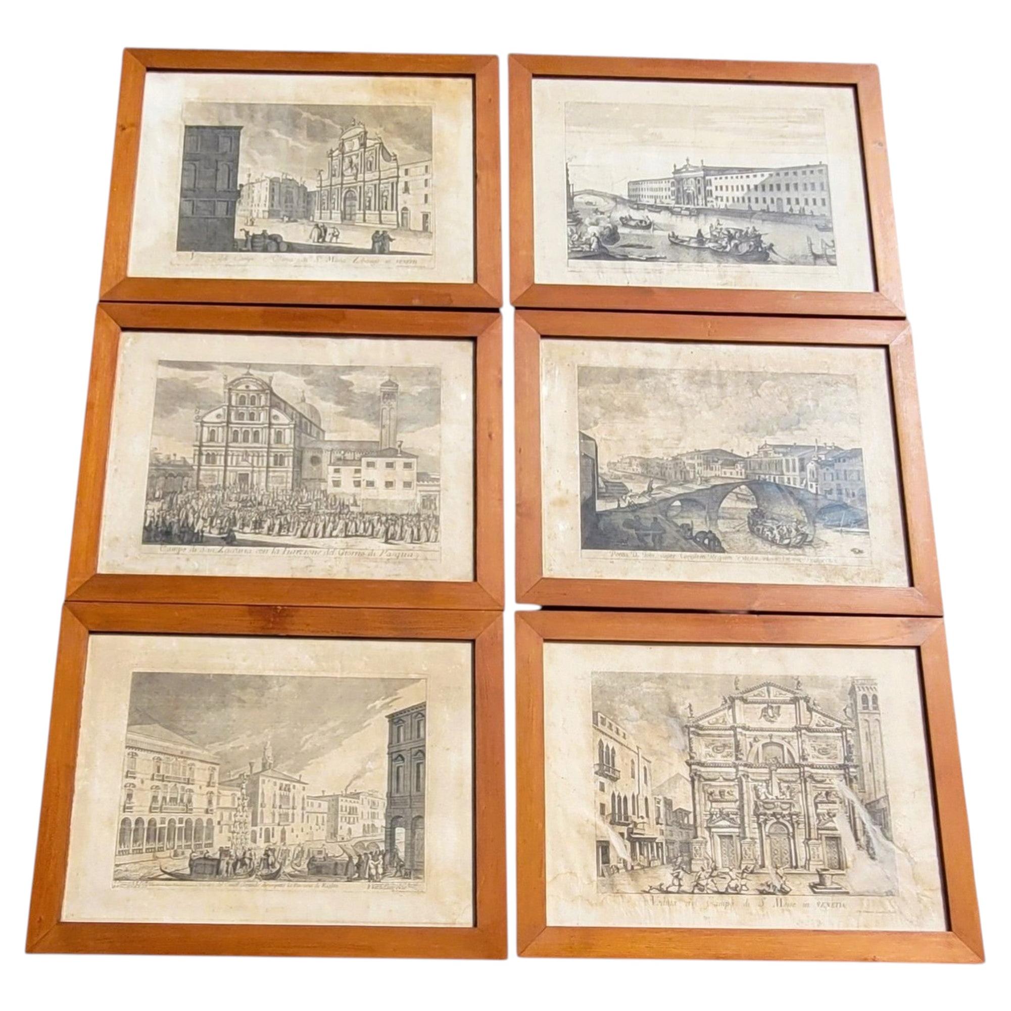 Views Of Venice, A Set Of 6 Framed Engravings, 18th/19th Century For Sale