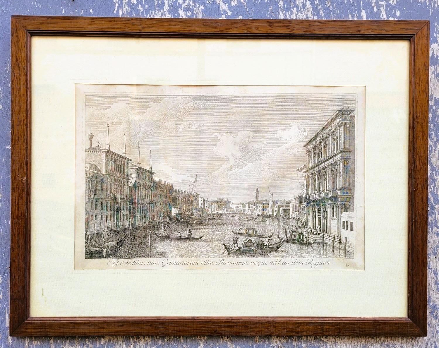 Zwei gerahmte Kupferstiche mit Ansichten von Venedig, dem Canal Grande und dem Viertel Saint Joseph, nach einer Vorlage von Antonio Visentini (1688-1782)   

Sie werden auf Latein wie folgt beschrieben: 