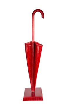 Vintage Bergdorf Goodman Embossed Faux Crocodile Leather Umbrella Stand