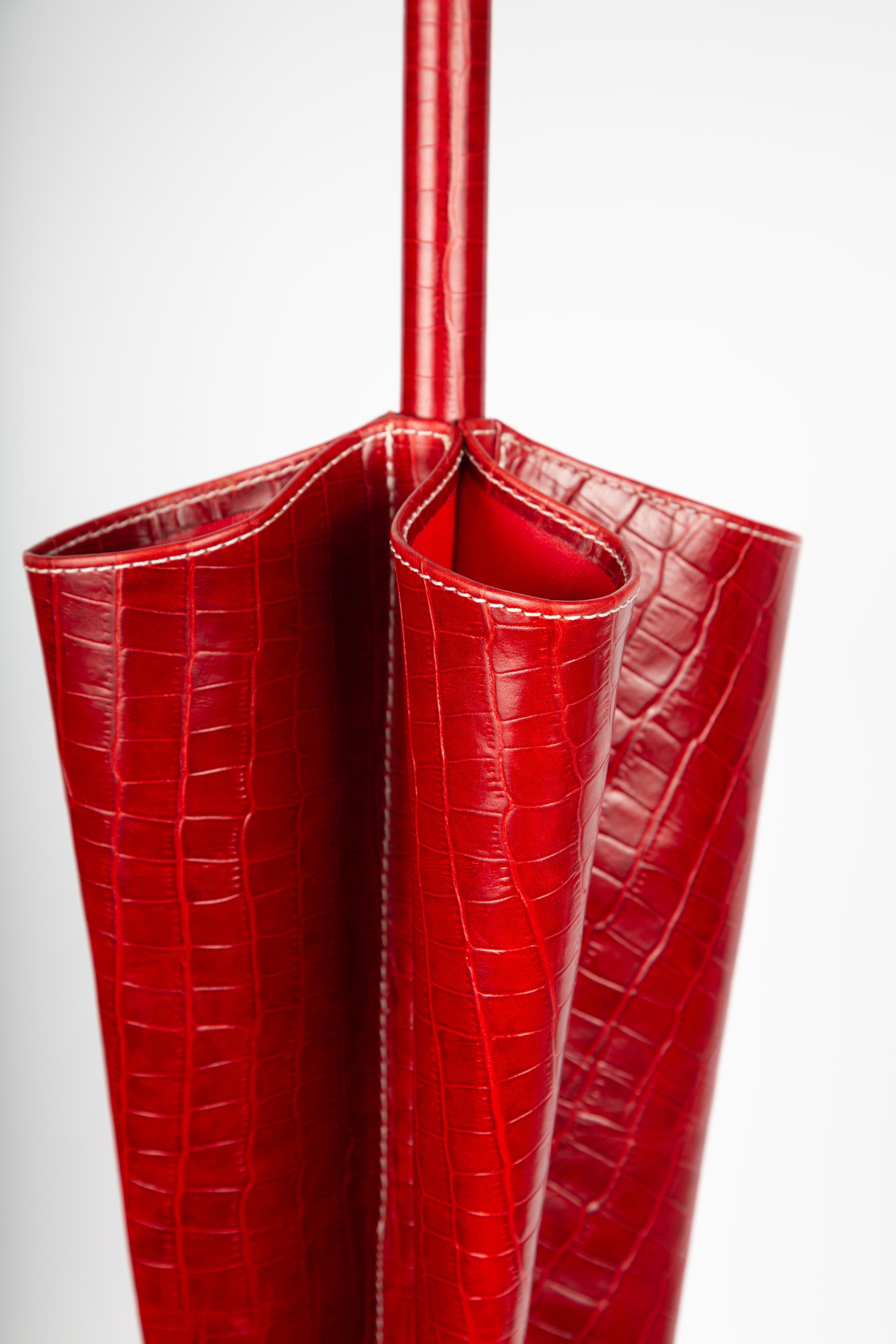 Vig Bergdorf Goodman Embossed Croc Leather Umbrella Stand In Good Condition For Sale In New York, NY