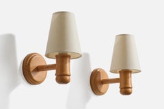 Vigan, Wall Lights, Pine, Fabric, Sweden, 1970s