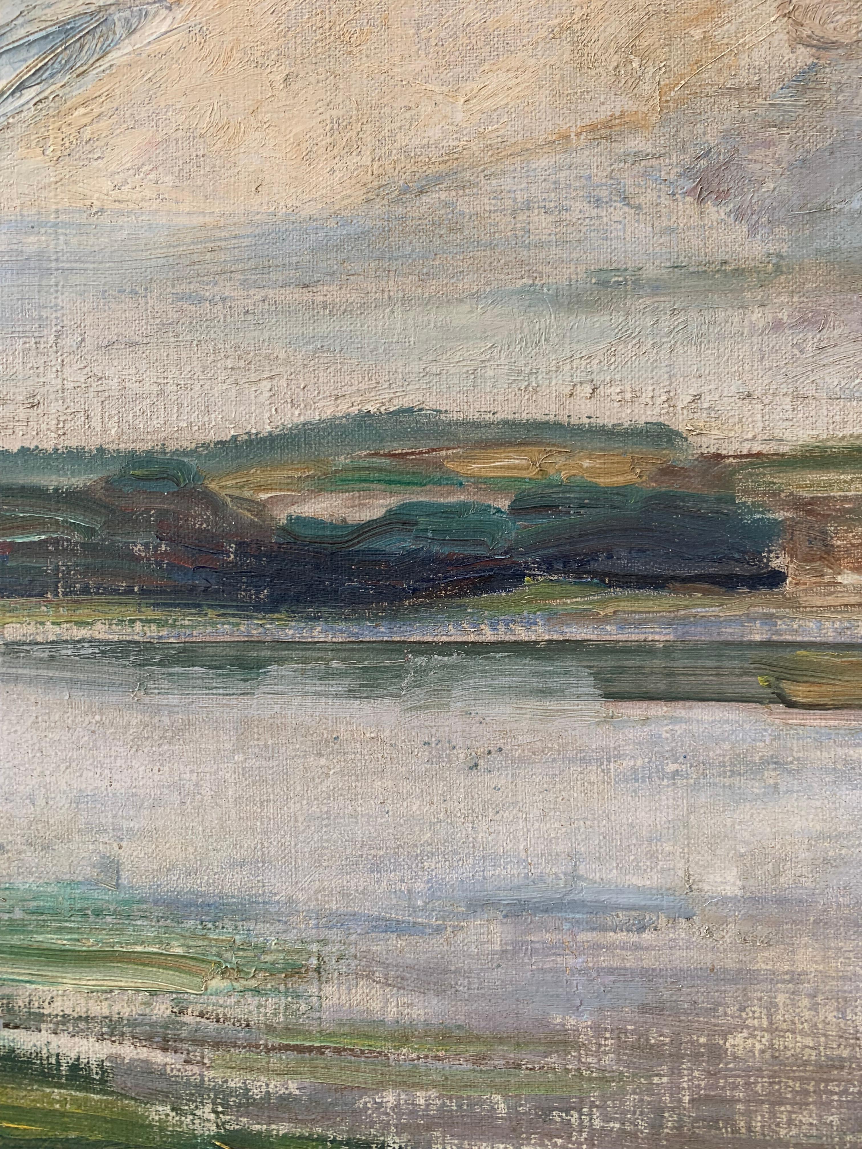 Viggo Bertram Jacobsen (1900-1969) peinture à l'huile du milieu du siècle représentant un paysage côtier en vente 2