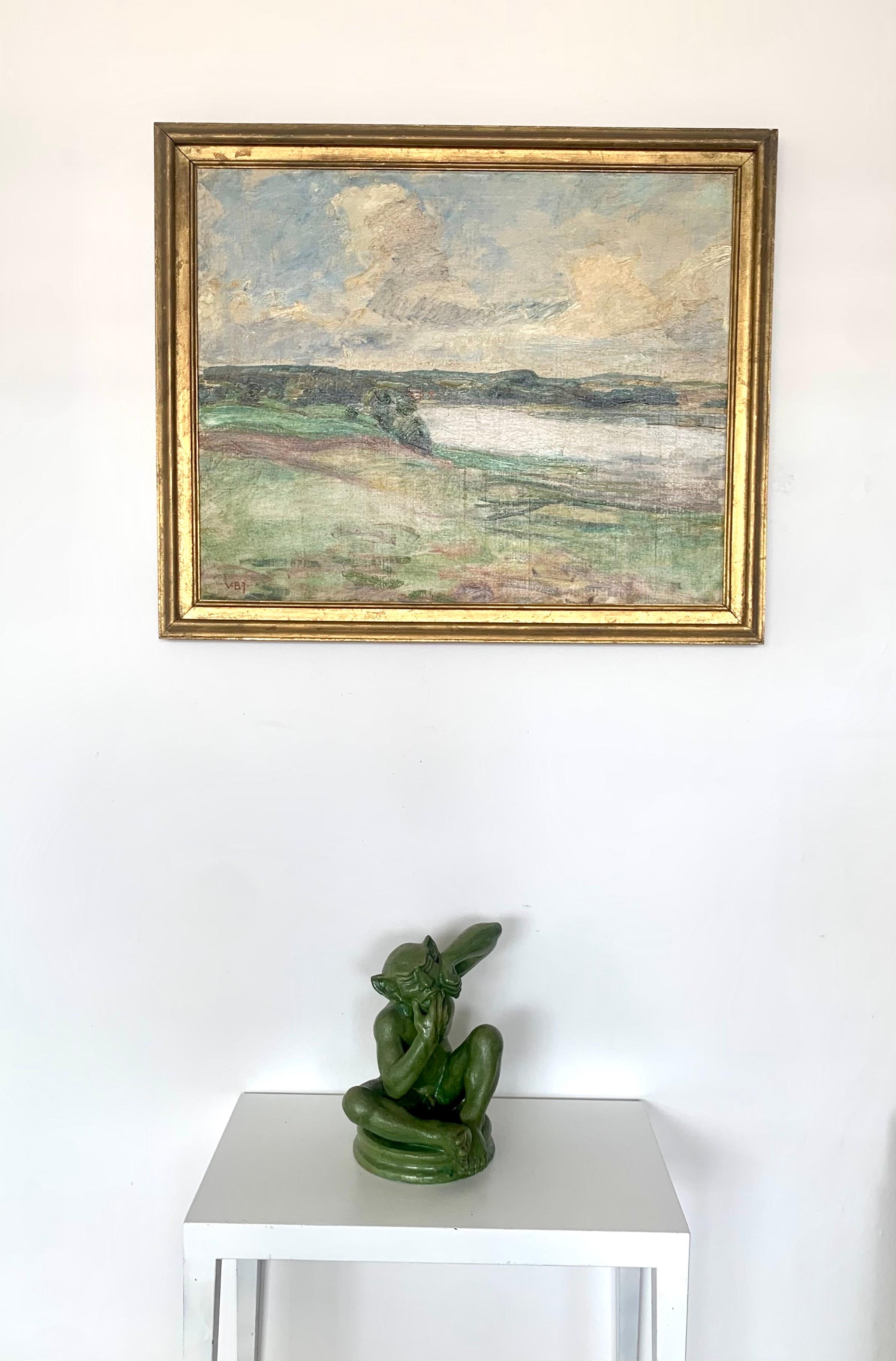 Danois Viggo Bertram Jacobsen (1900-1969) peinture à l'huile du milieu du siècle représentant un paysage côtier en vente
