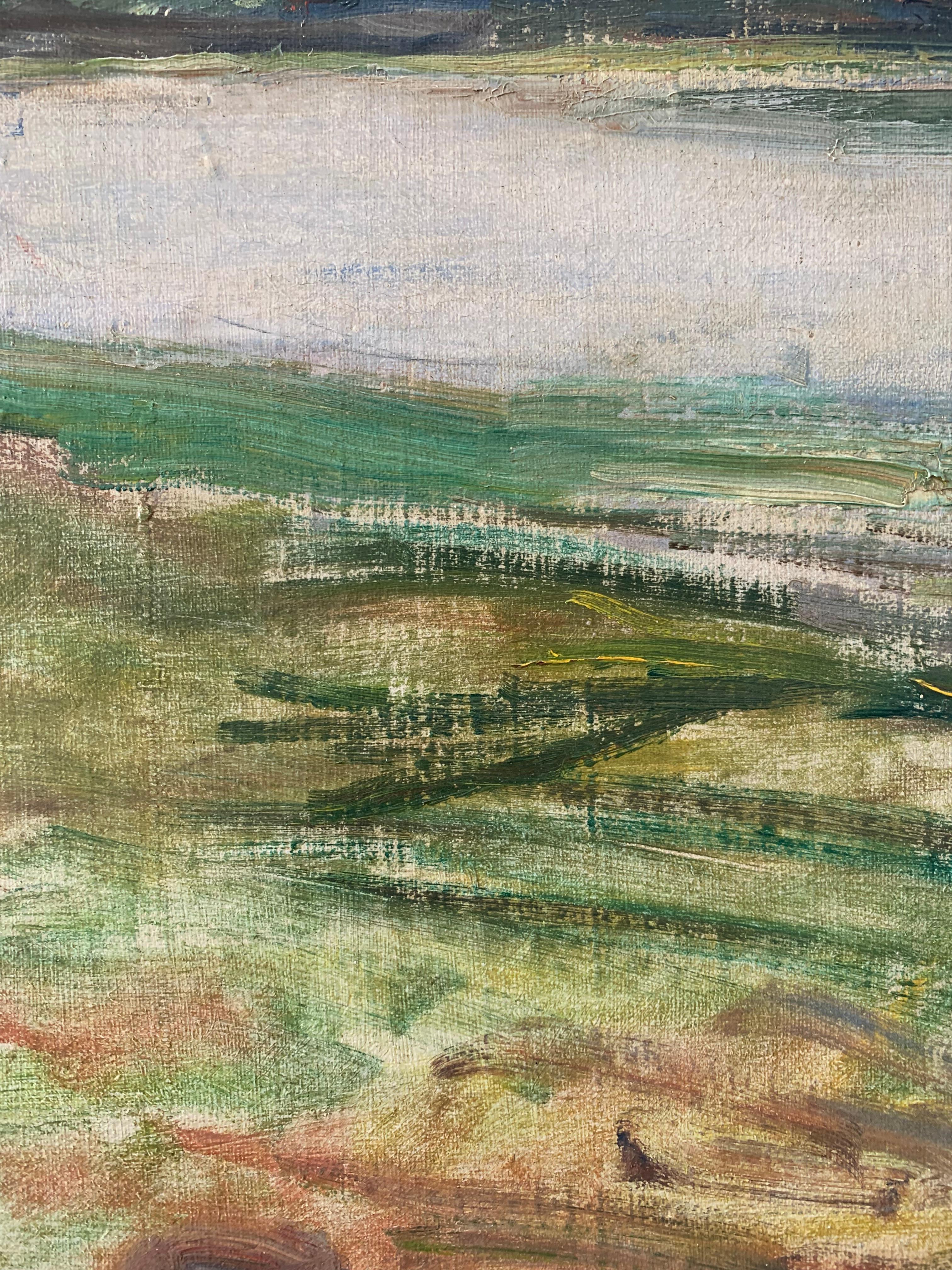 Bois Viggo Bertram Jacobsen (1900-1969) peinture à l'huile du milieu du siècle représentant un paysage côtier en vente