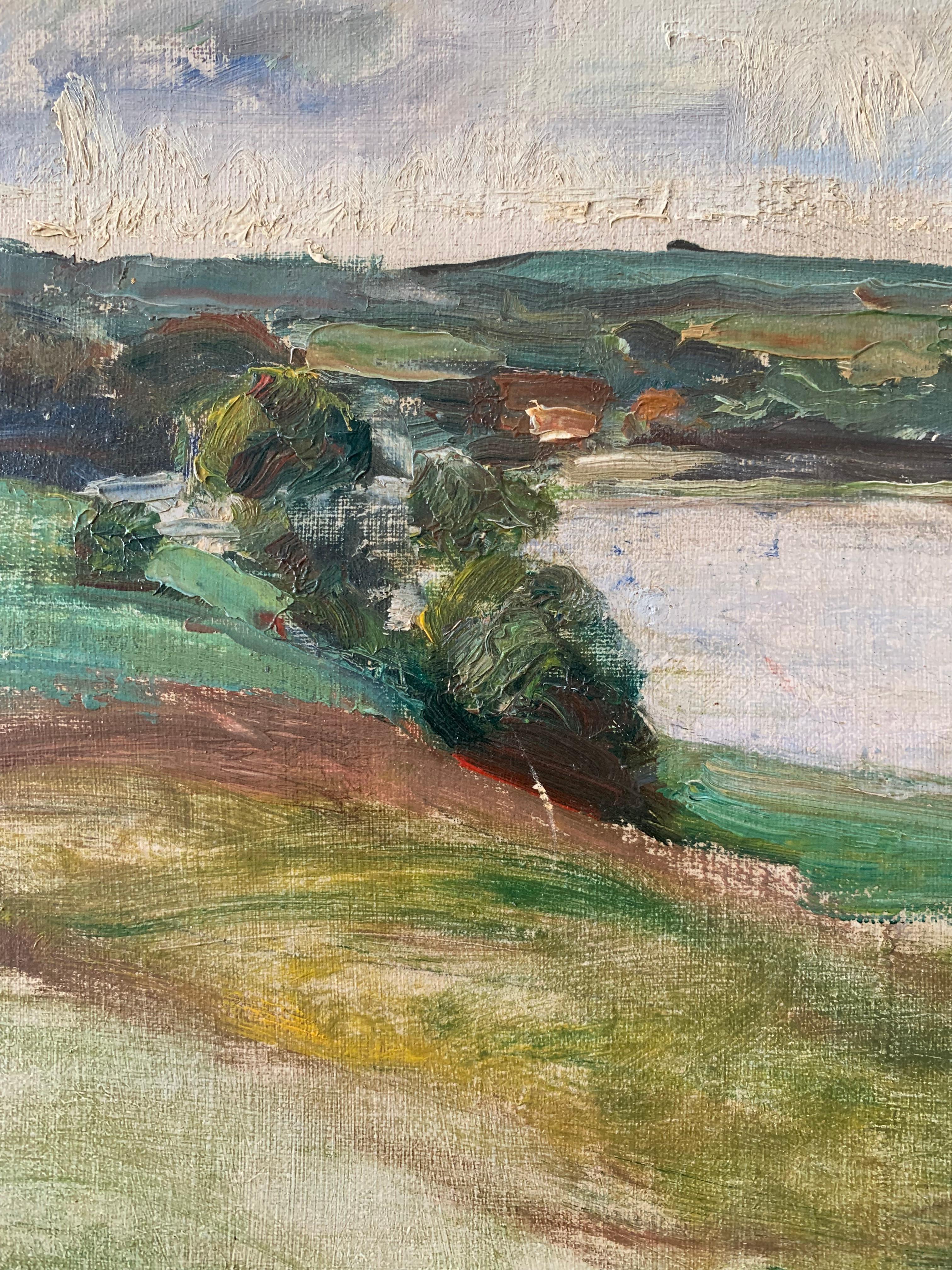 Viggo Bertram Jacobsen (1900-1969) peinture à l'huile du milieu du siècle représentant un paysage côtier en vente 1