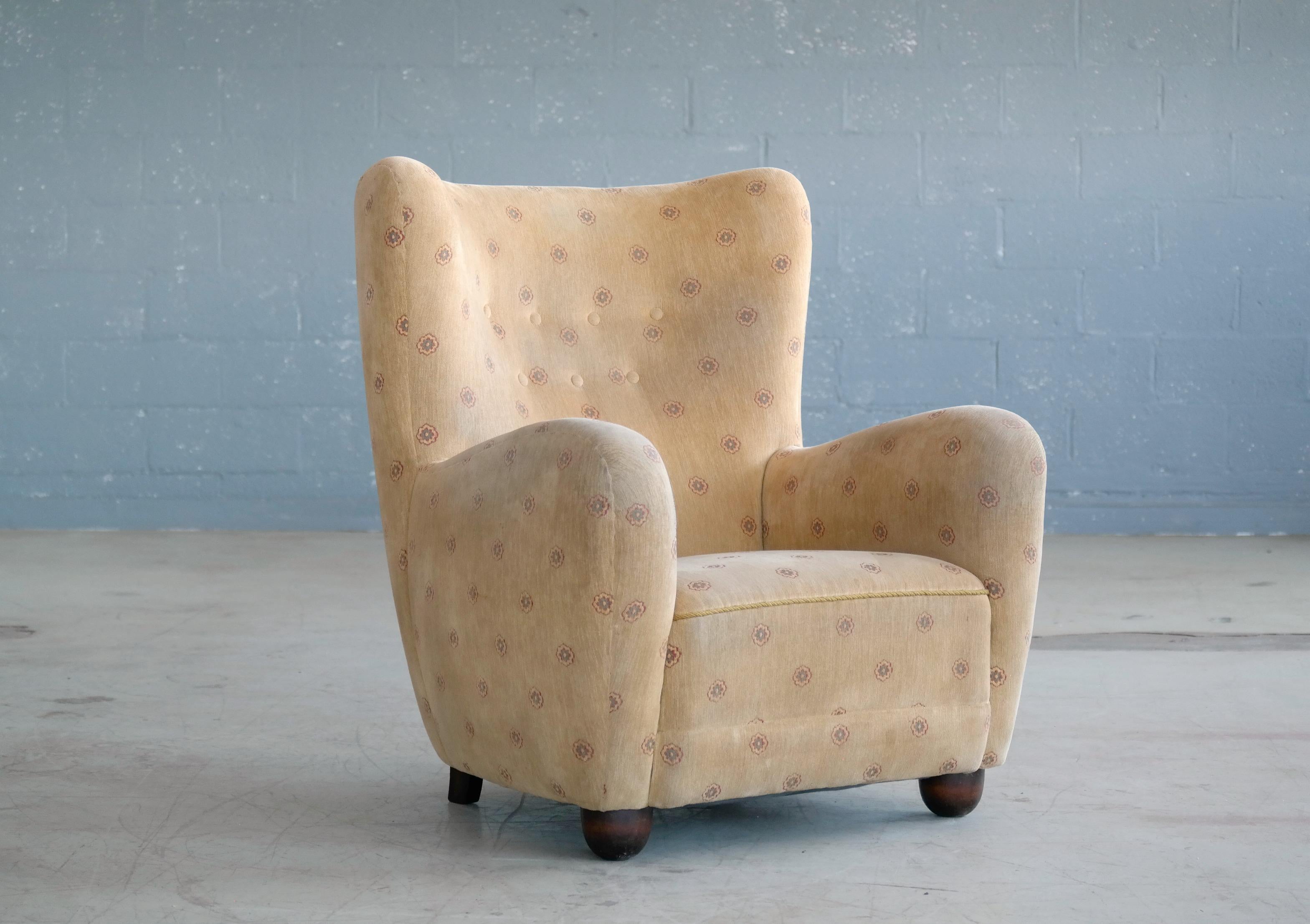 Scandinavian Modern Viggo Boesen Attributed High Back Lounge Chair Danish Midcentury