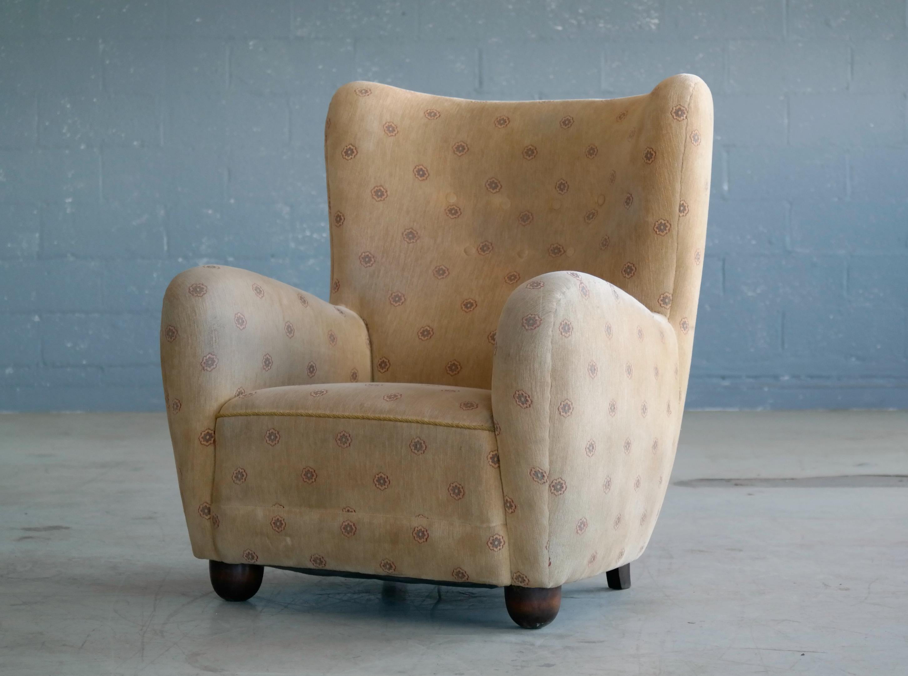 Mid-20th Century Viggo Boesen Attributed High Back Lounge Chair Danish Midcentury