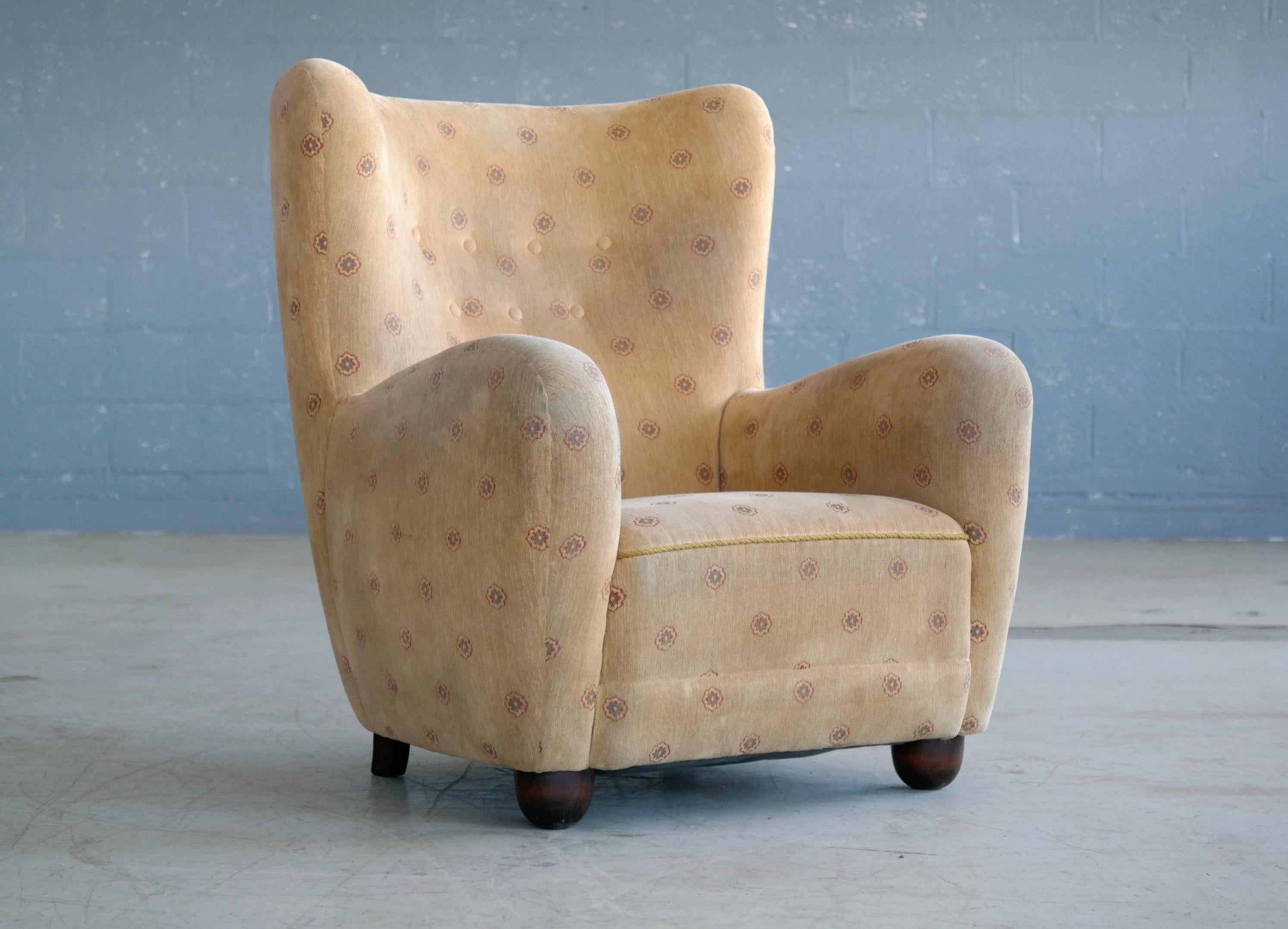 Viggo Boesen Attributed High Back Lounge Chair Danish Midcentury 1
