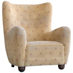 Viggo Boesen Attributed High Back Lounge Chair Danish Midcentury