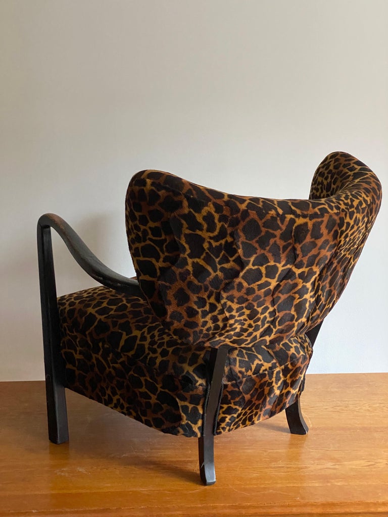 Danish Viggo Boesen ‘Attributed’ Lounge Chair, Dark Stained Beech, Fabric, 1940s