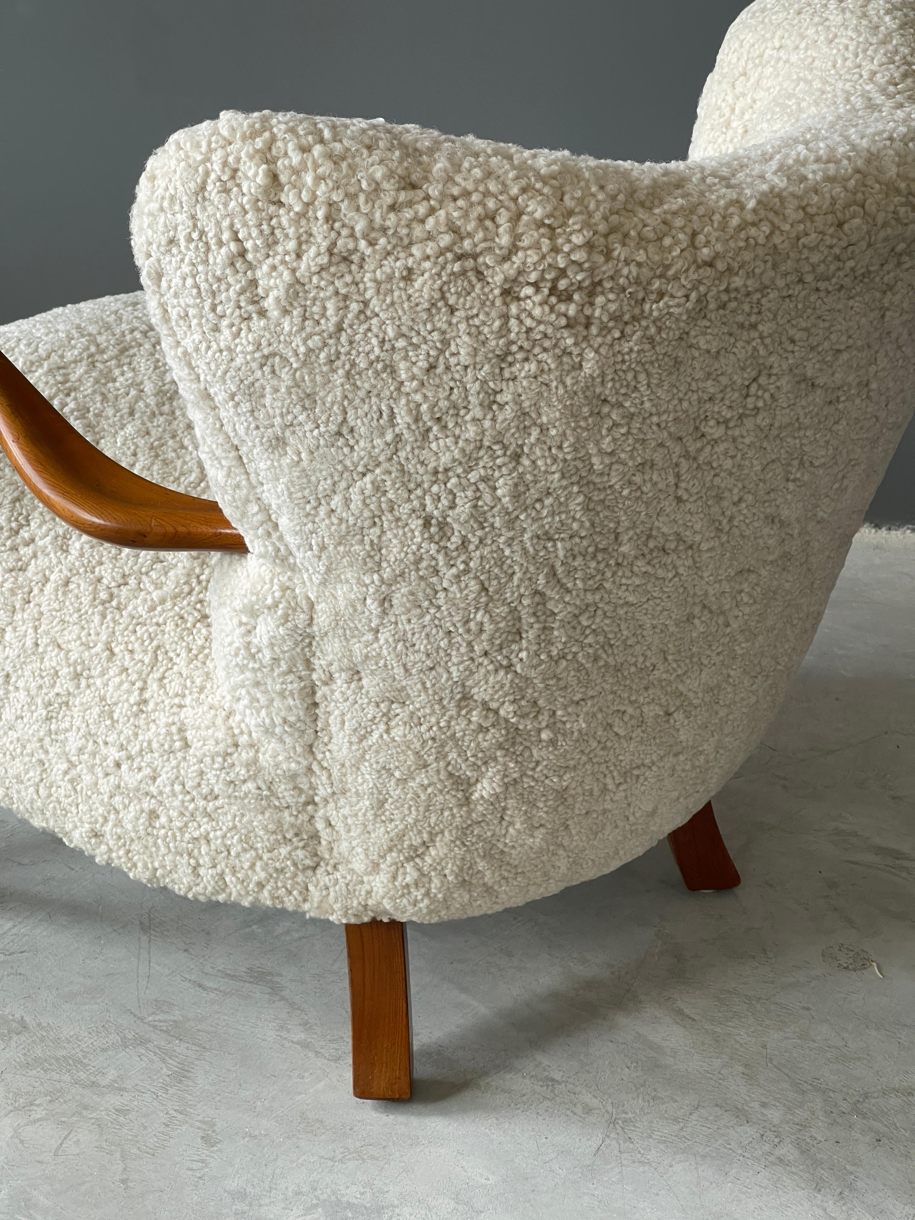 Viggo Boesen ‘Attributed’ Lounge Chair, Stained Beech, Sheepskin, Denmark, 1940s 3