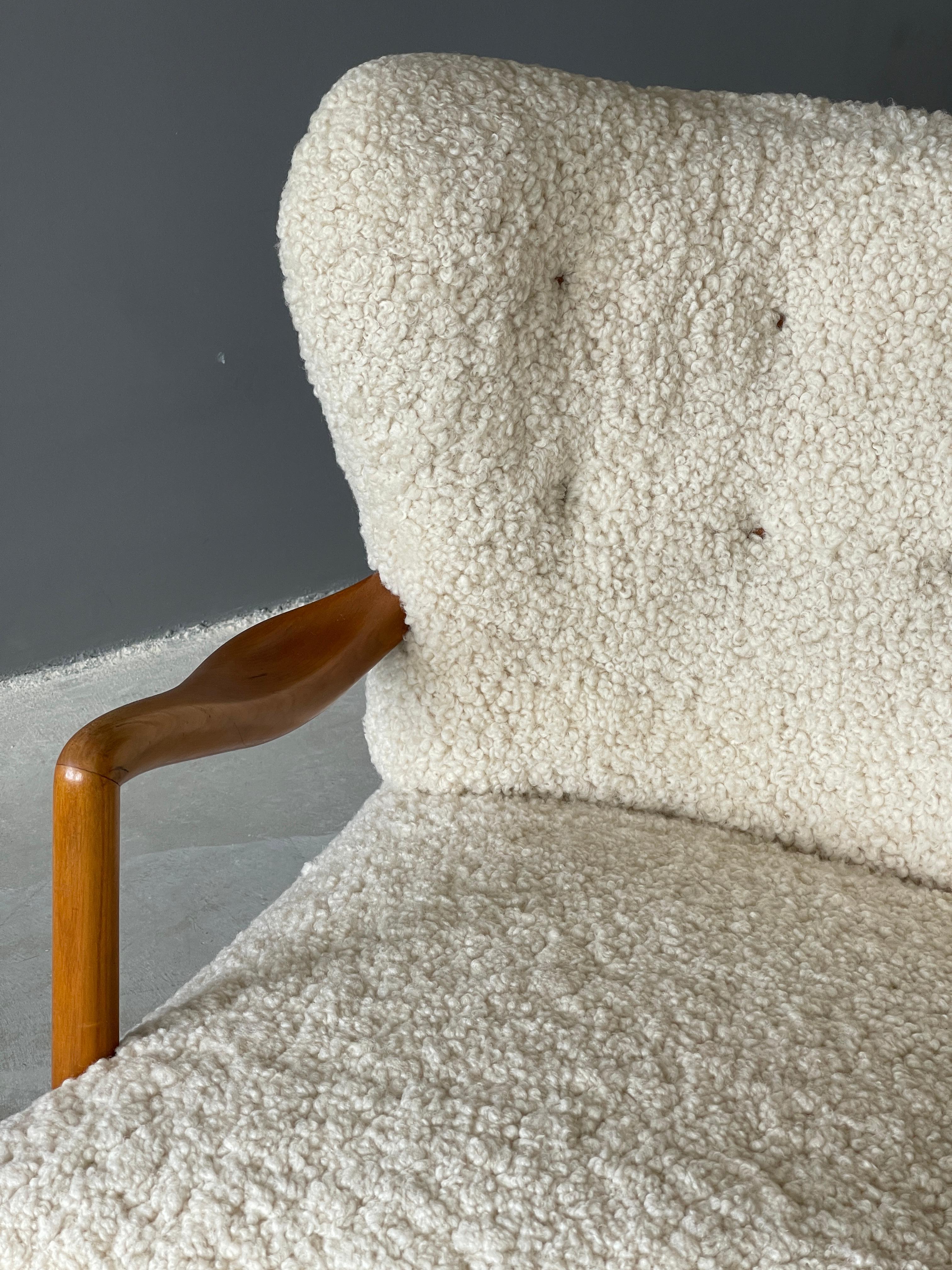 Danish Viggo Boesen ‘Attributed’ Lounge Chair, Stained Beech, Sheepskin, Denmark, 1940s