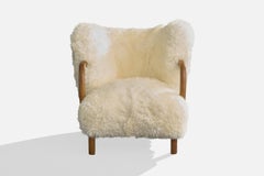 Viggo Boesen Attribution, Lounge Chair, Wood, Shearling, Denmark, 1940s